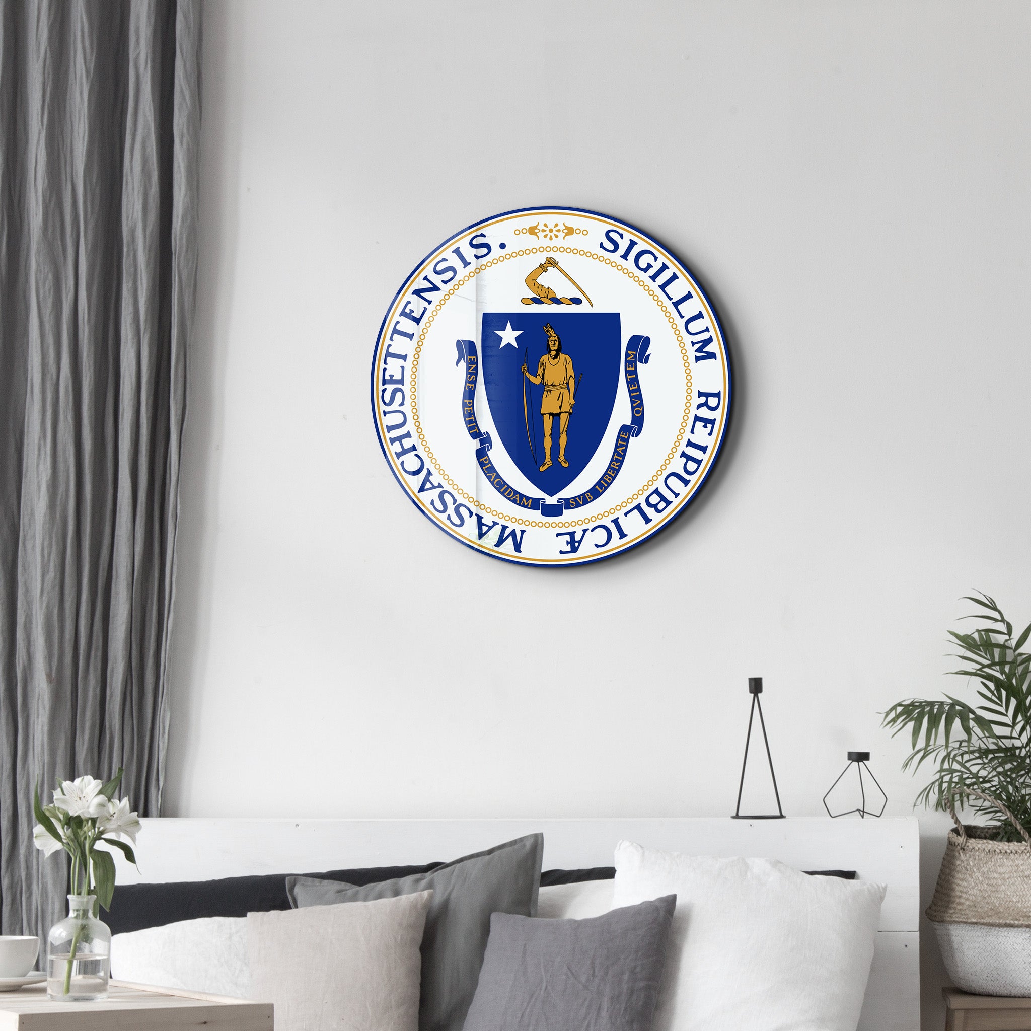 Massachusetts Seal – Round Glass Wall Art