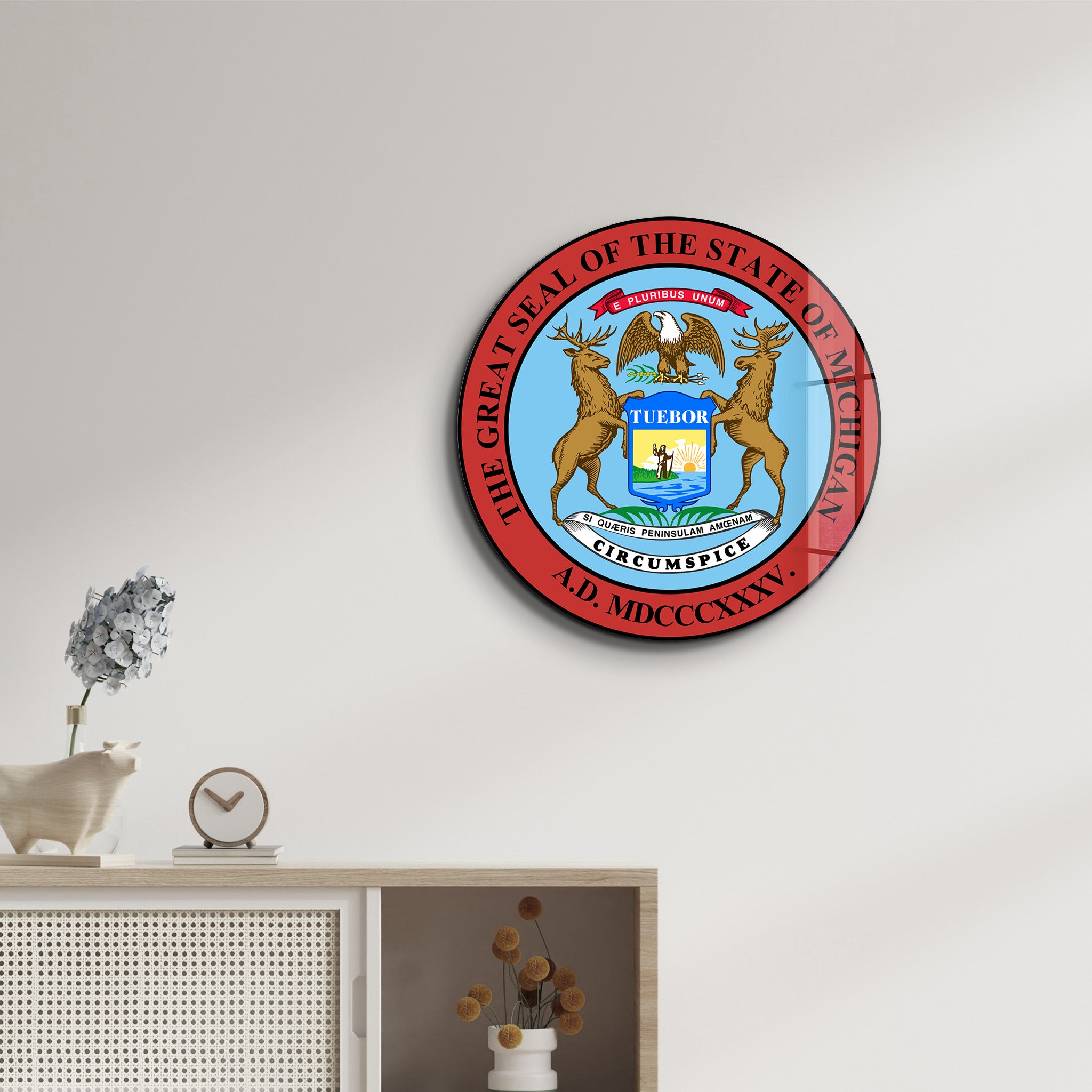 Michigan Seal – Round Glass Wall Art