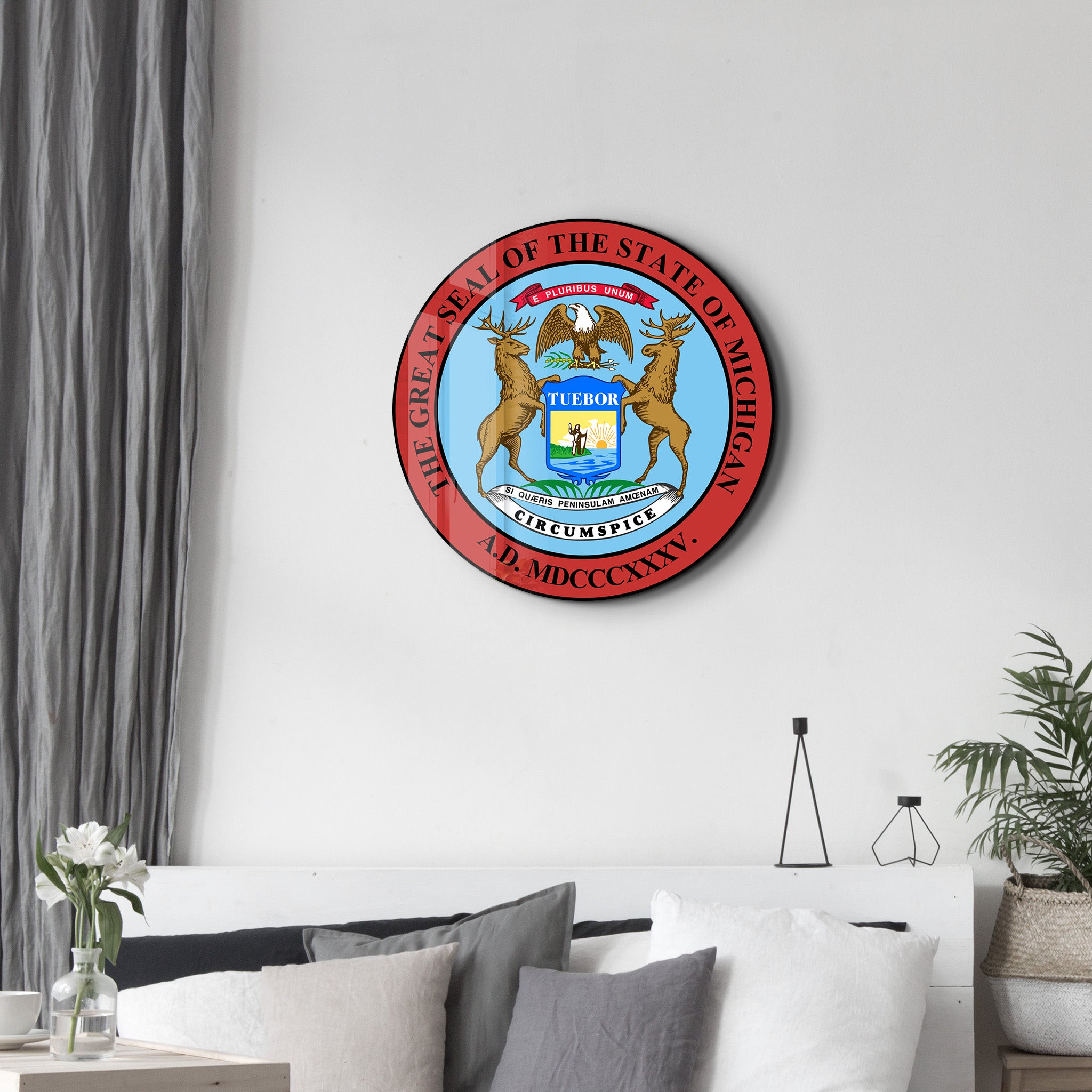 Michigan Seal – Round Glass Wall Art