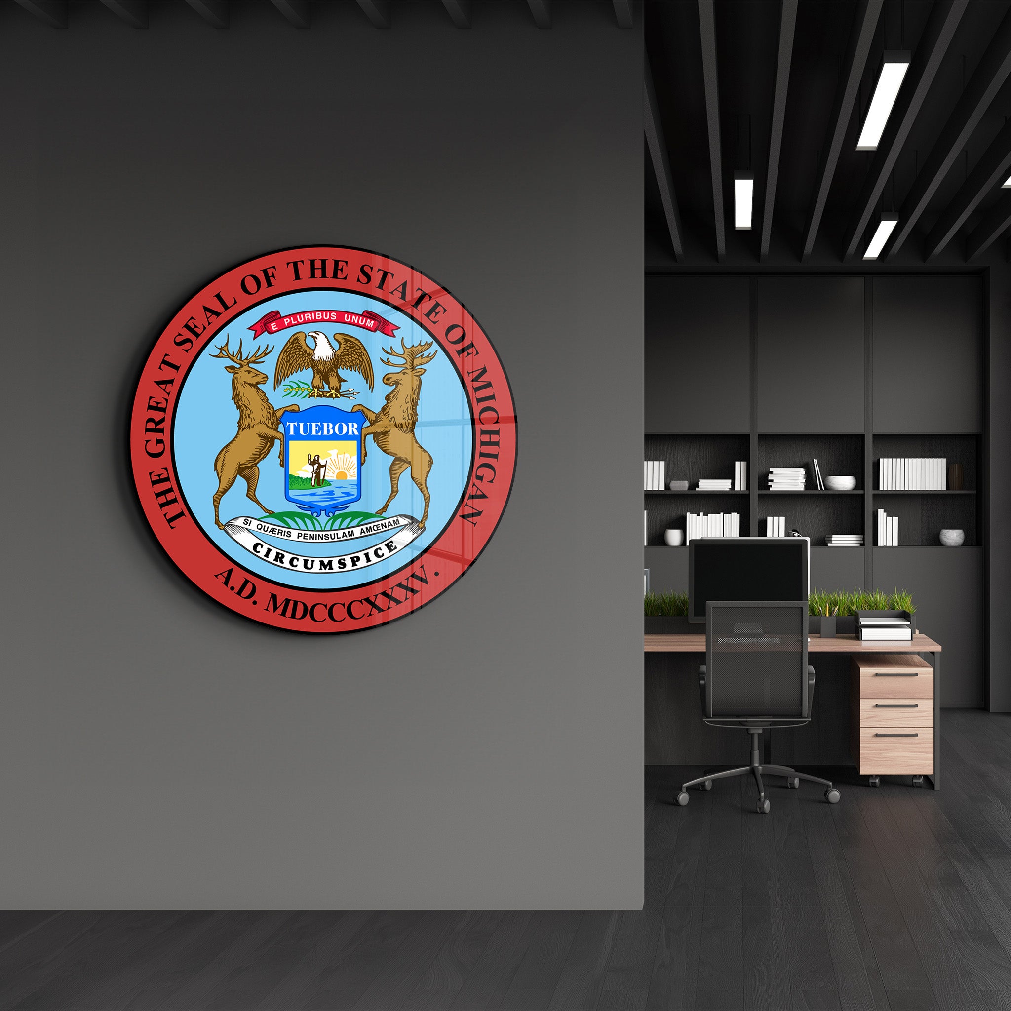 Michigan Seal – Round Glass Wall Art