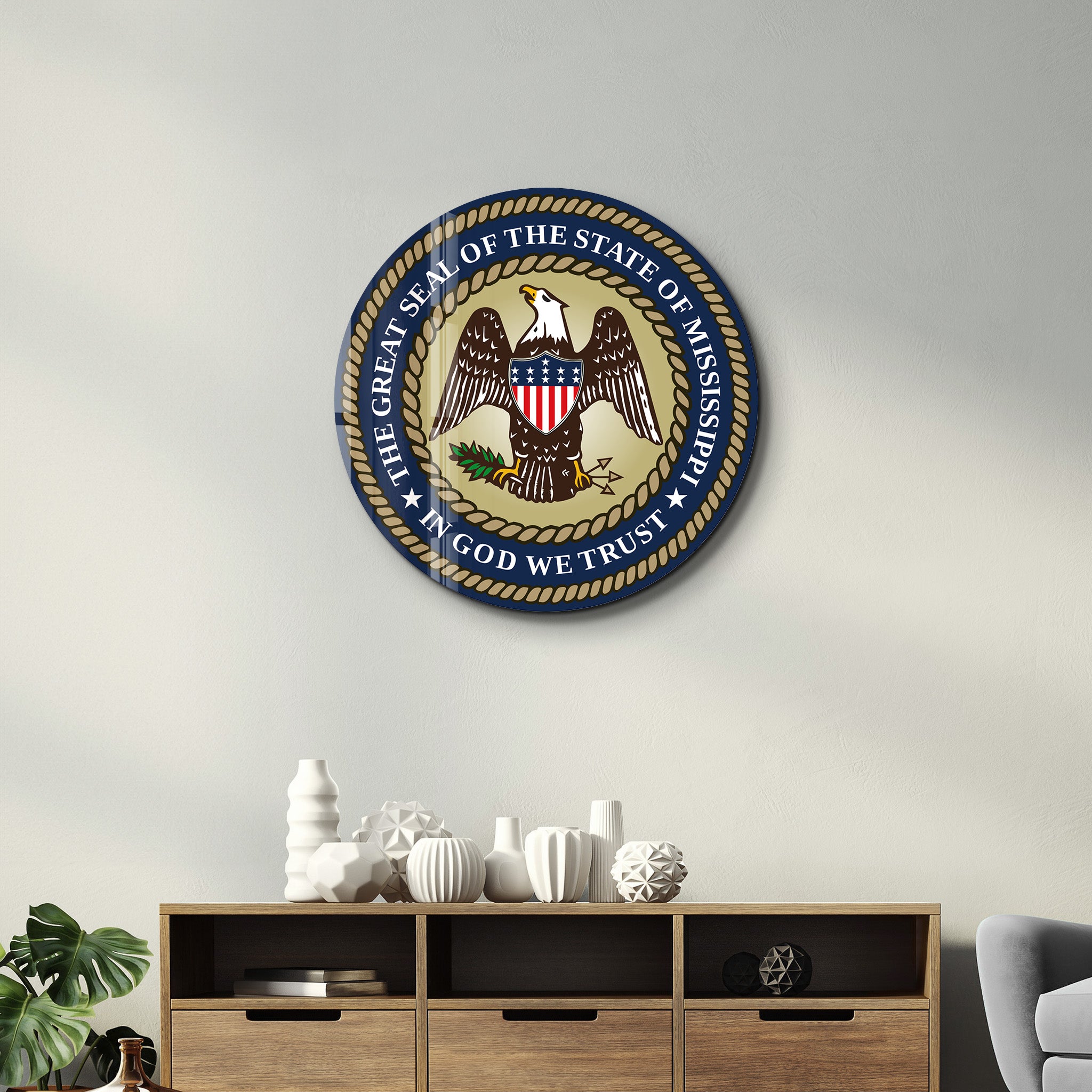 Mississippi Seal – Round Glass Wall Art