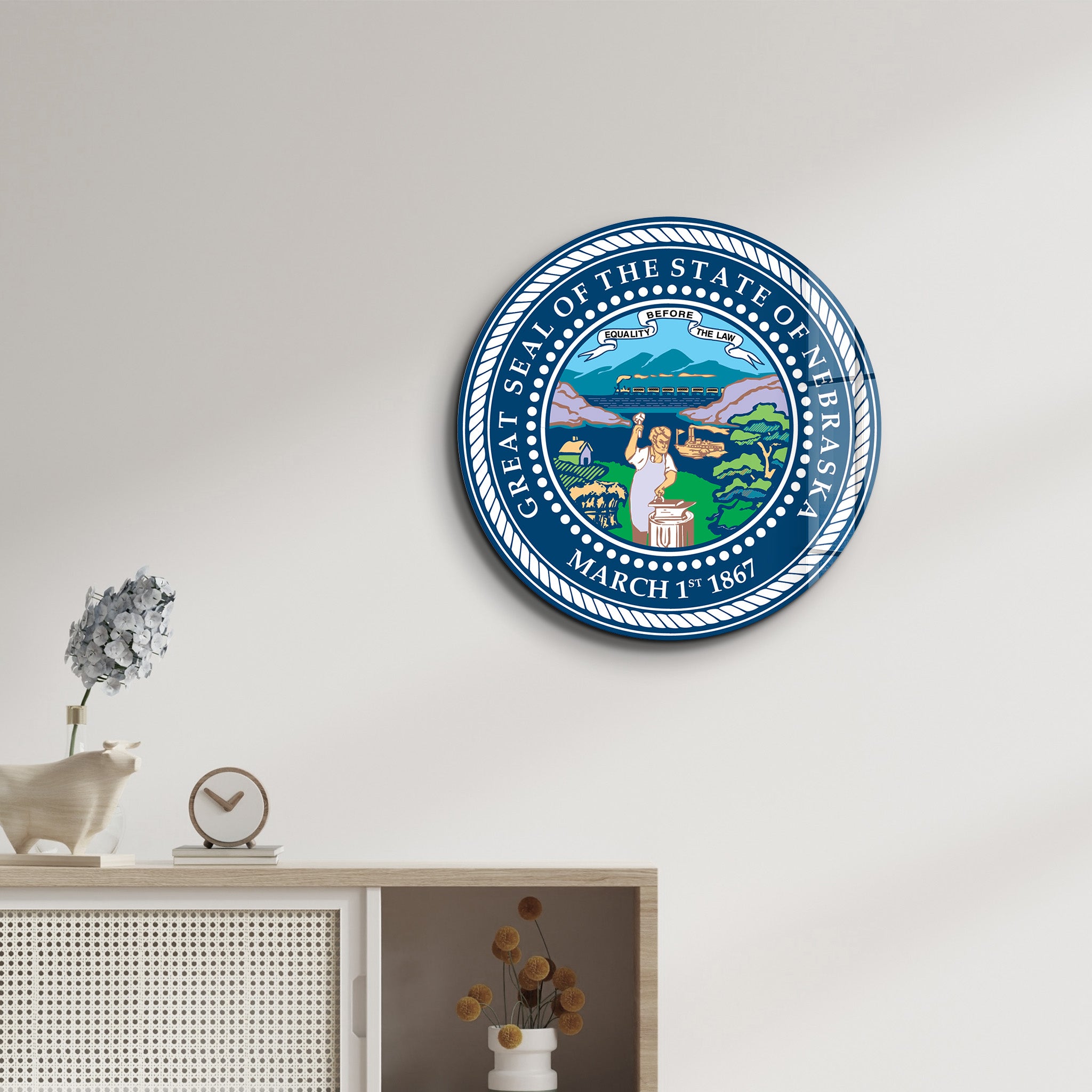 Nebraska Seal – Round Glass Wall Art