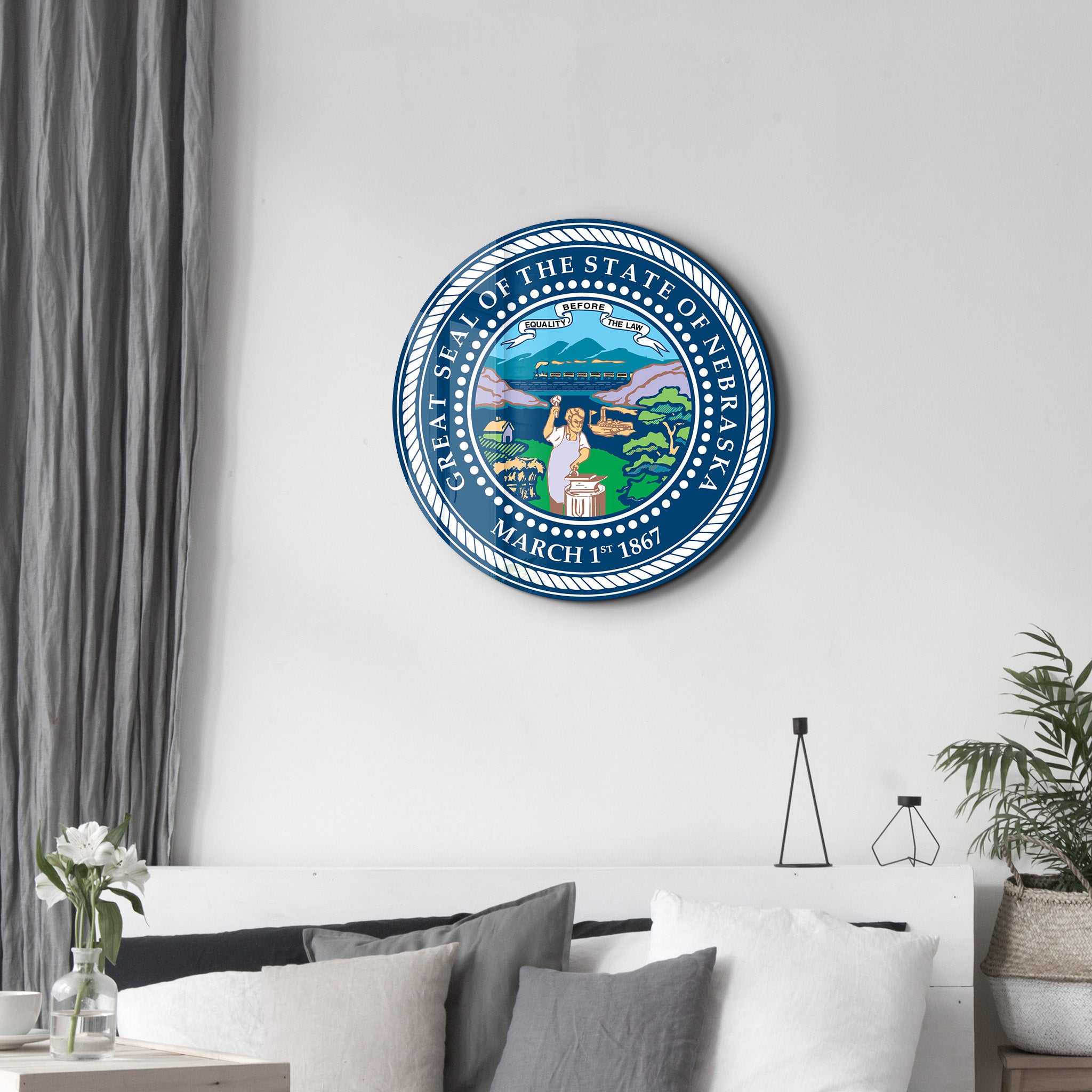 Nebraska Seal – Round Glass Wall Art