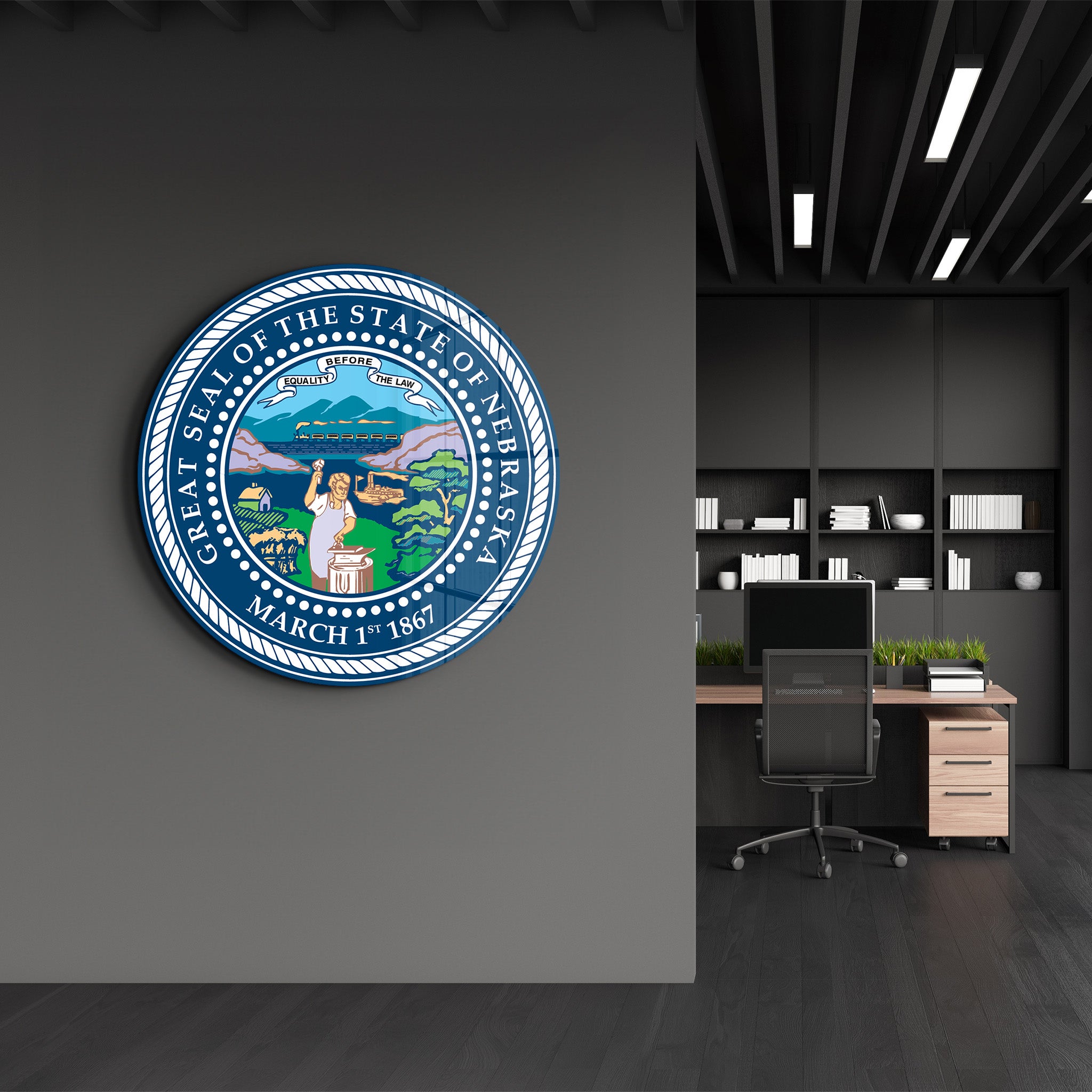 Nebraska Seal – Round Glass Wall Art