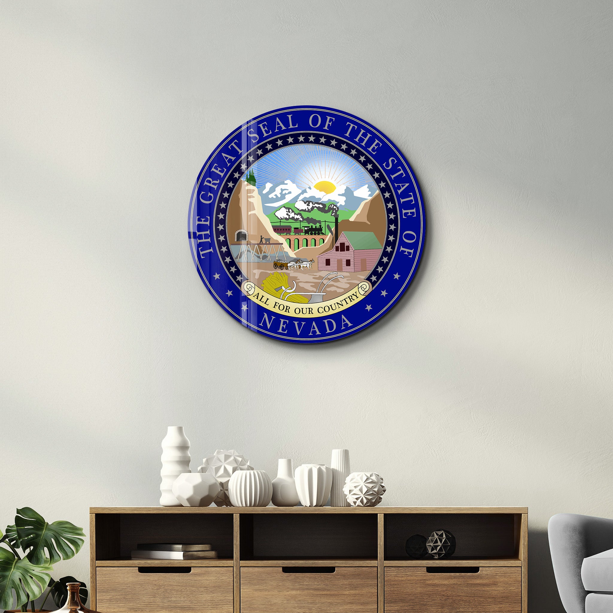 Nevada Seal – Round Glass Wall Art