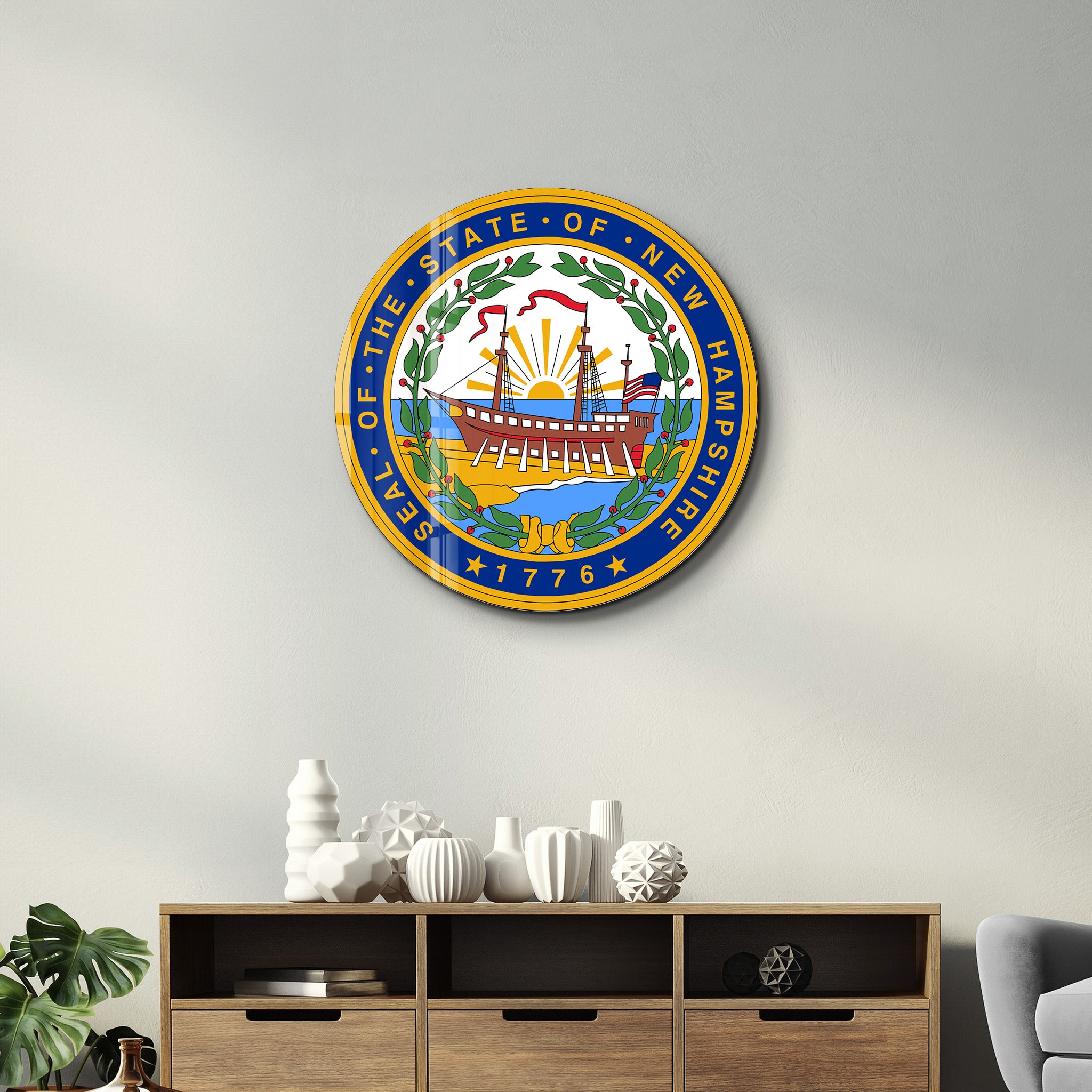 New Hampshire Seal – Round Glass Wall Art