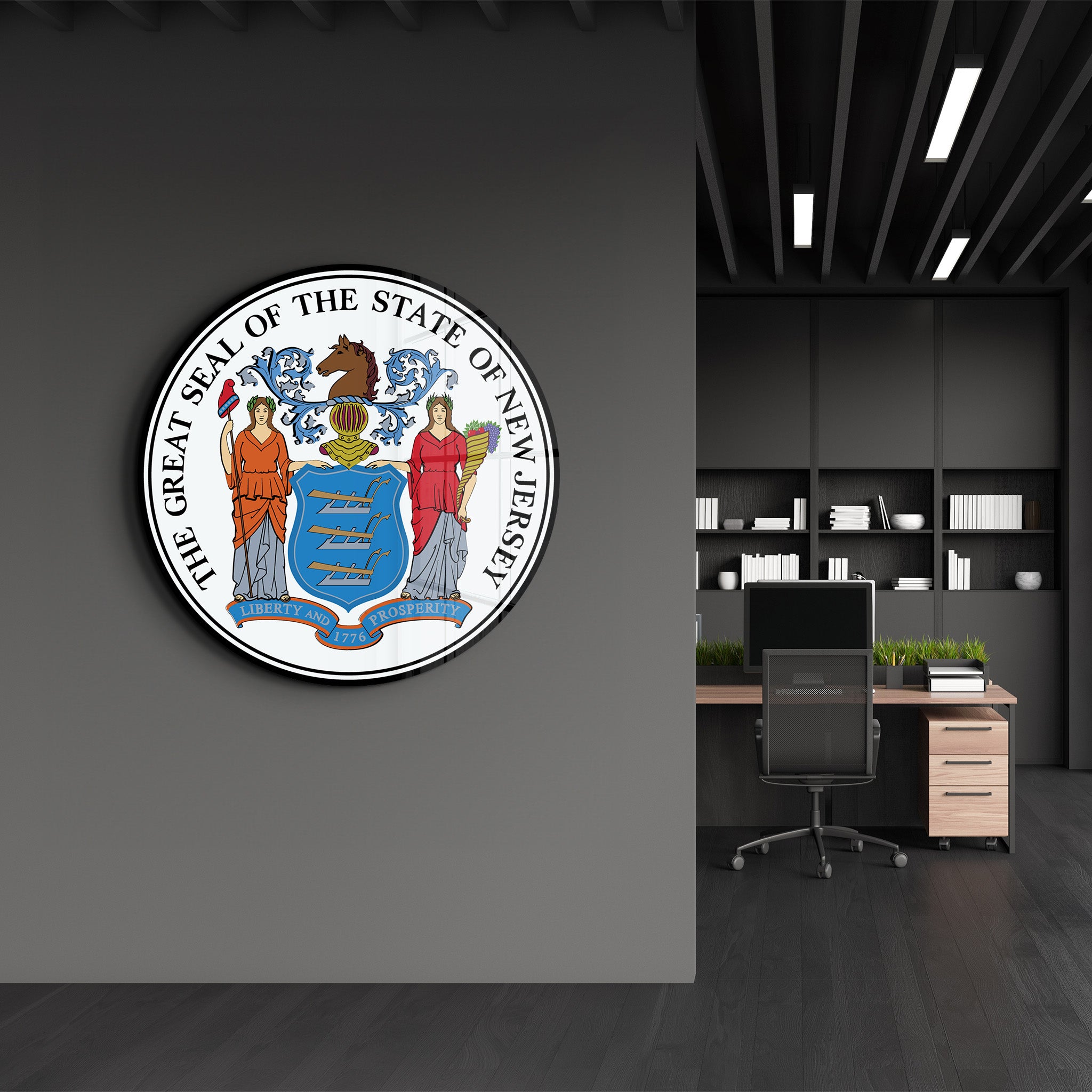 New Jersey Seal – Round Glass Wall Art