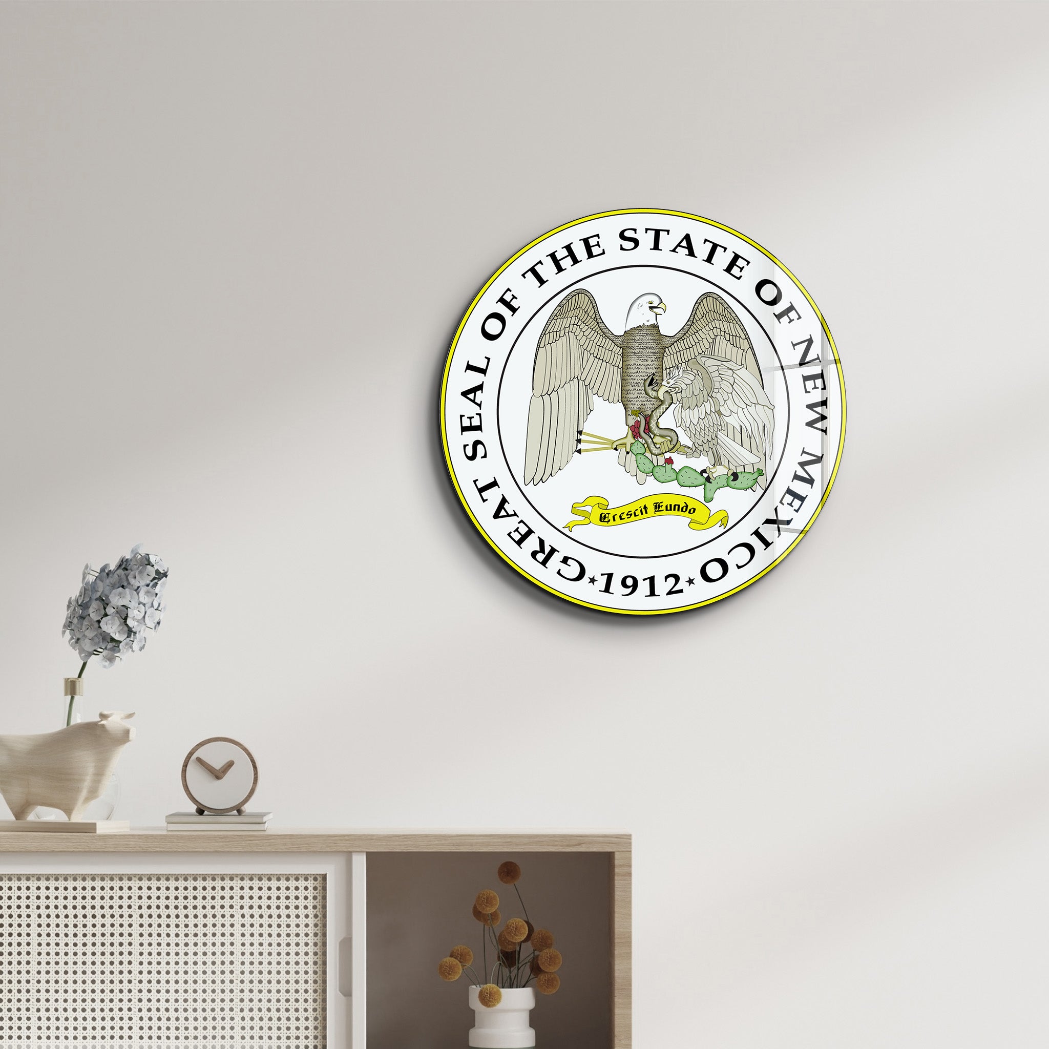 New Mexico Seal – Round Glass Wall Art