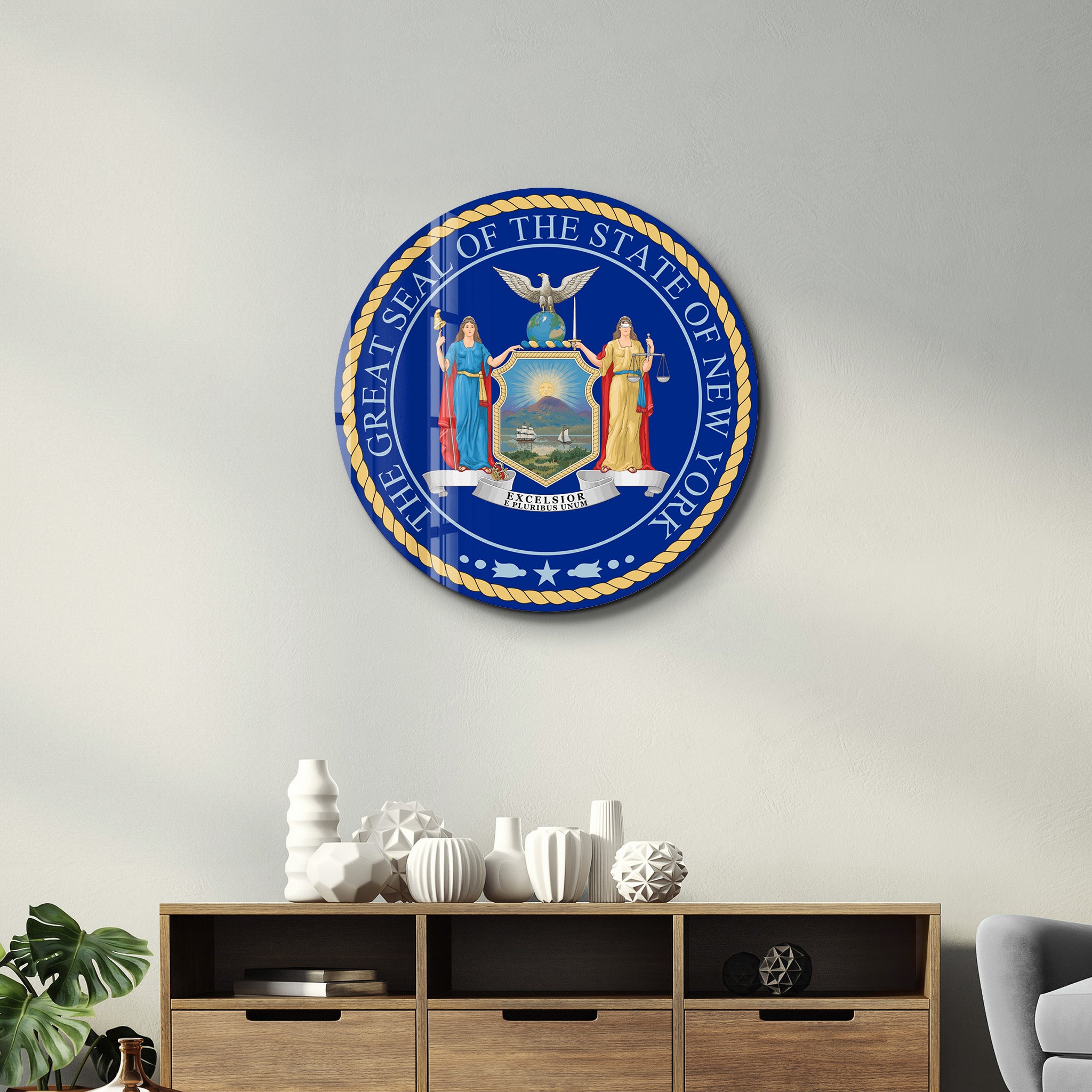 New York Seal – Round Glass Wall Art