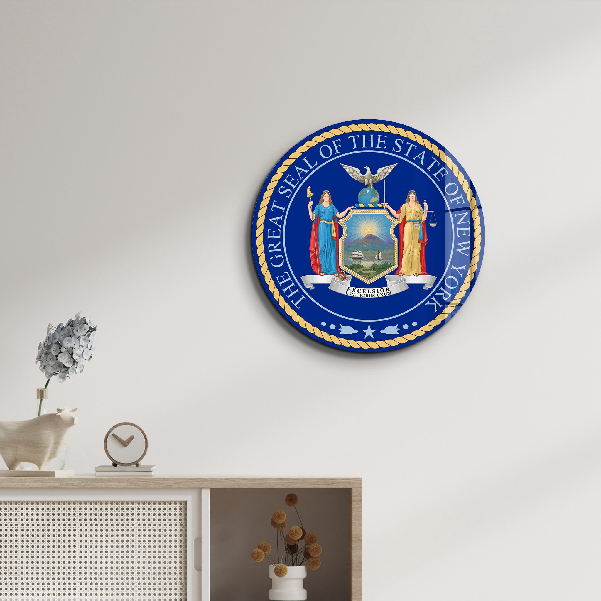 New York Seal – Round Glass Wall Art