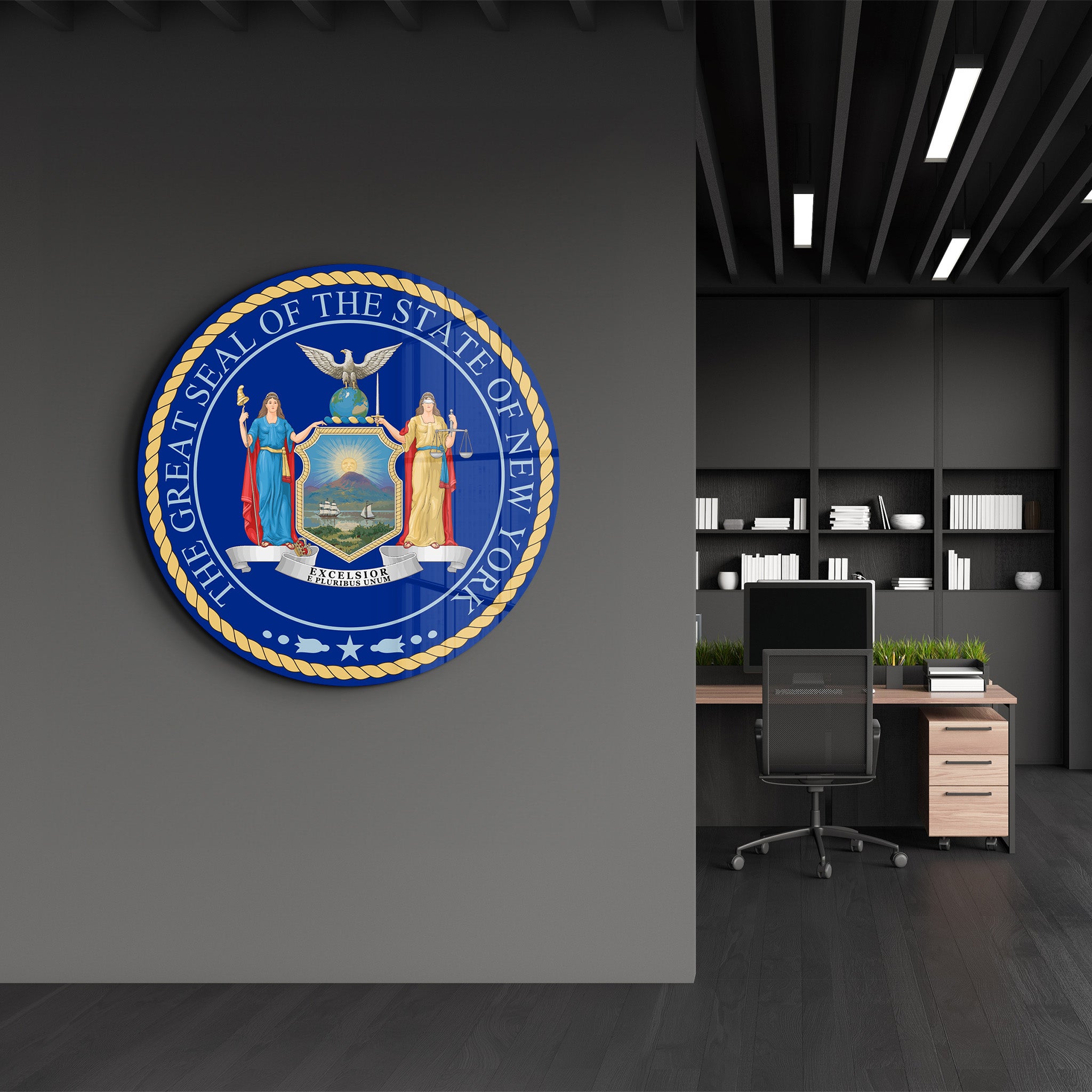 New York Seal – Round Glass Wall Art