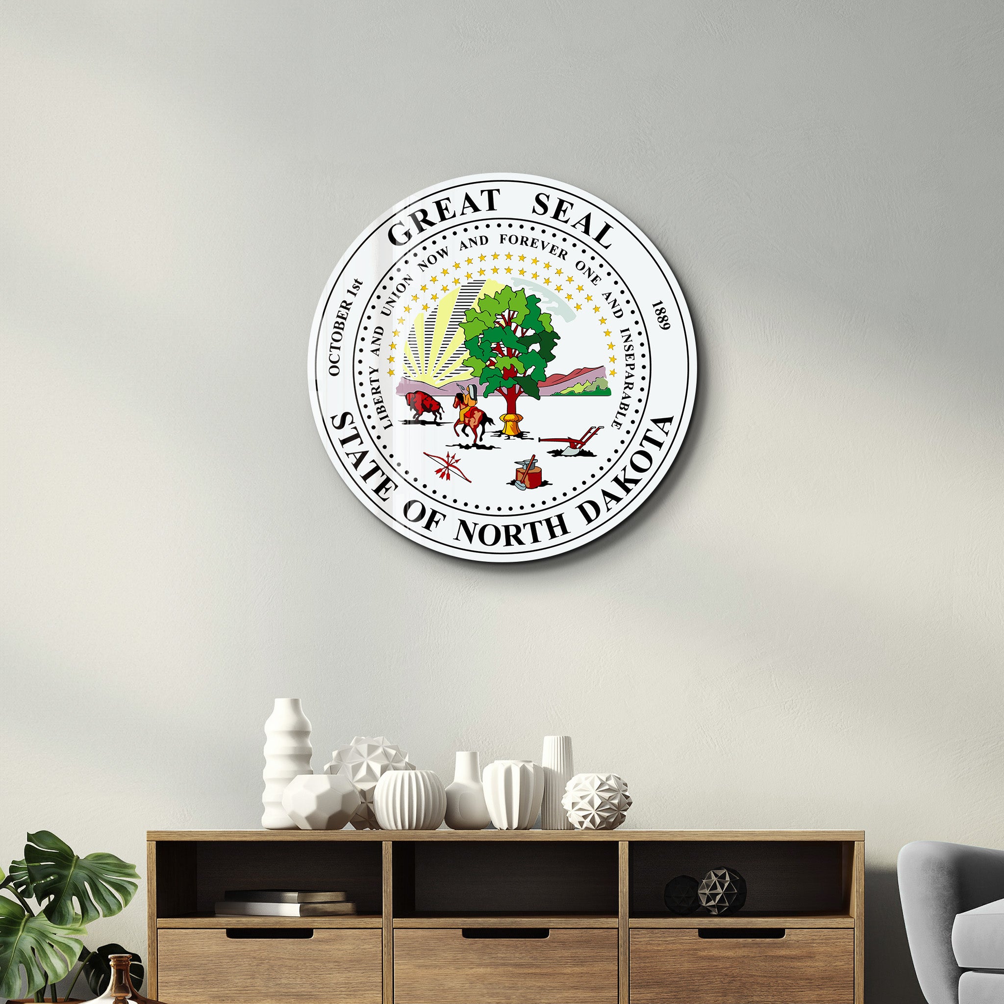 North Dakota Seal – Round Glass Wall Art