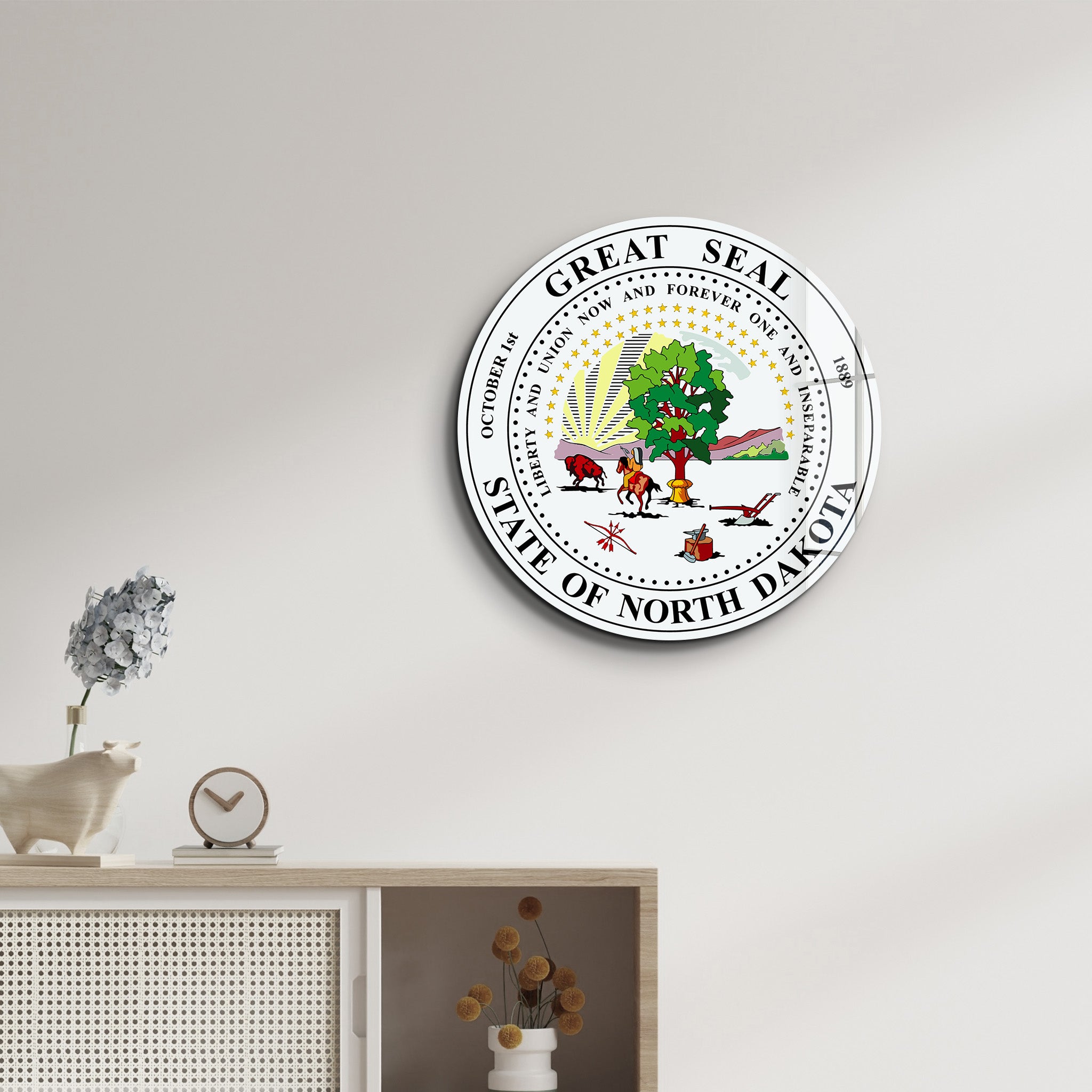 North Dakota Seal – Round Glass Wall Art