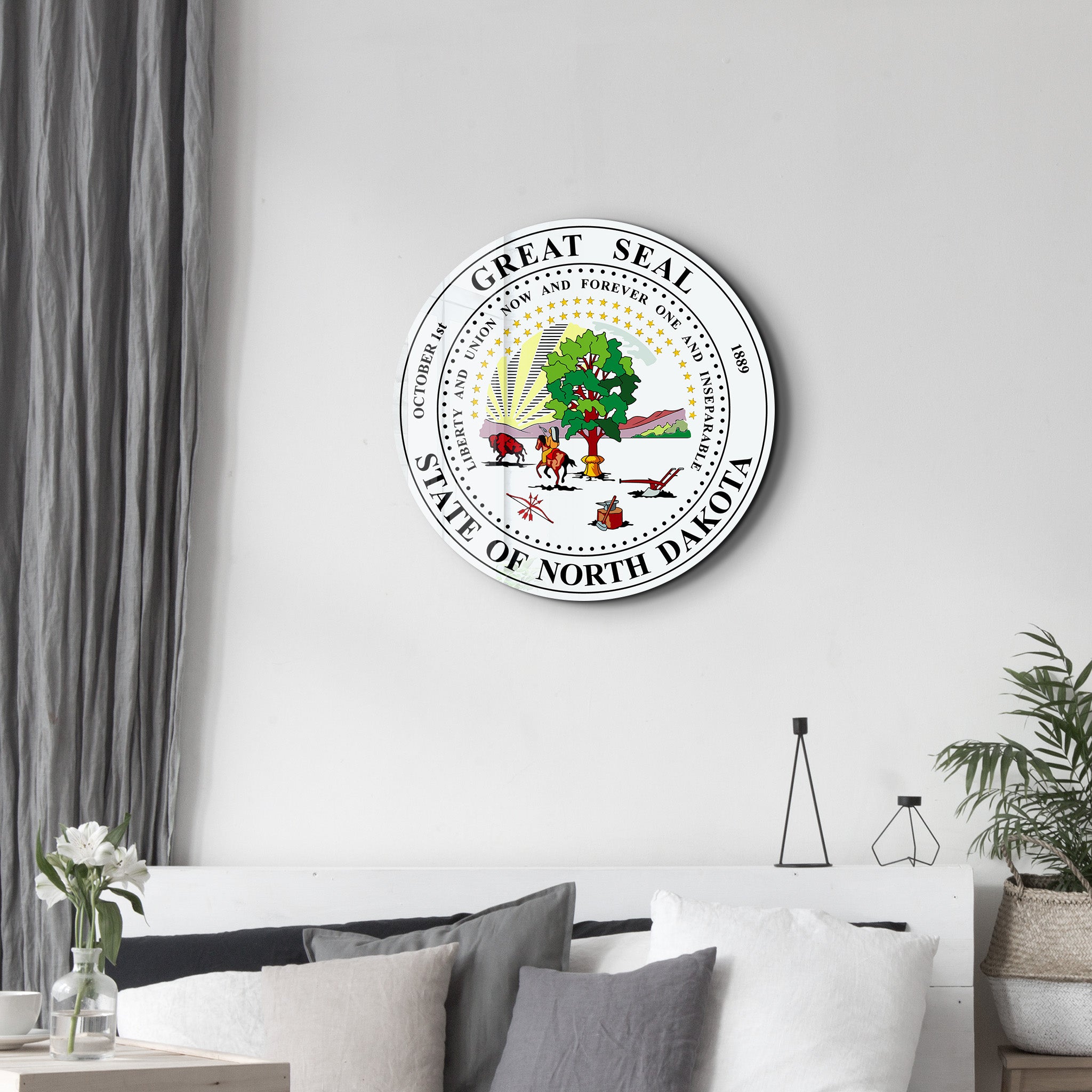 North Dakota Seal – Round Glass Wall Art
