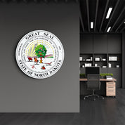 North Dakota Seal – Round Glass Wall Art