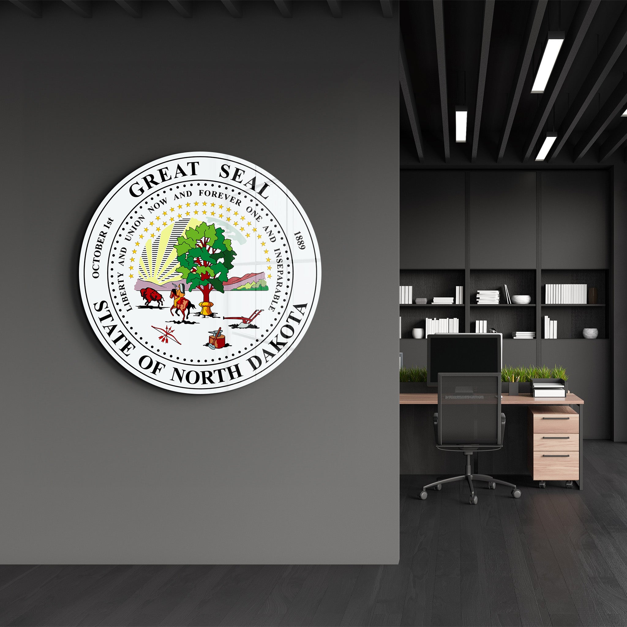 North Dakota Seal – Round Glass Wall Art