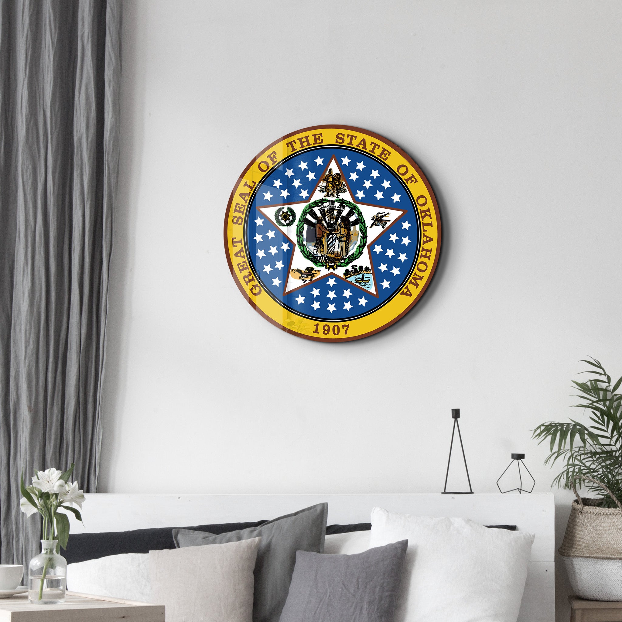 Oklahoma Seal – Round Glass Wall Art