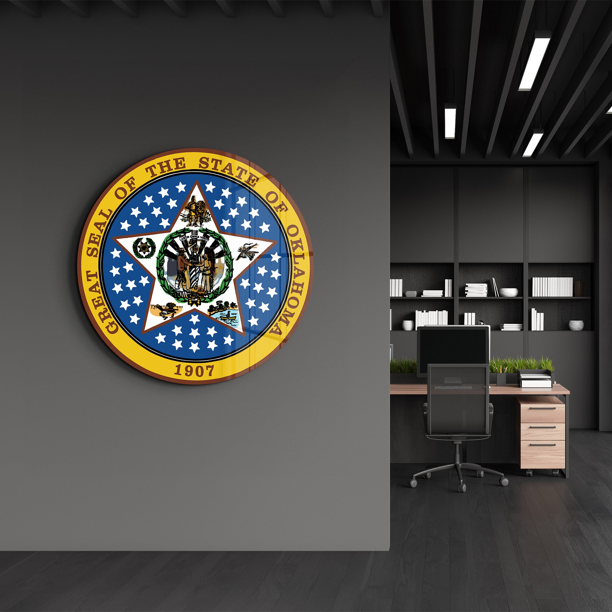 Oklahoma Seal – Round Glass Wall Art