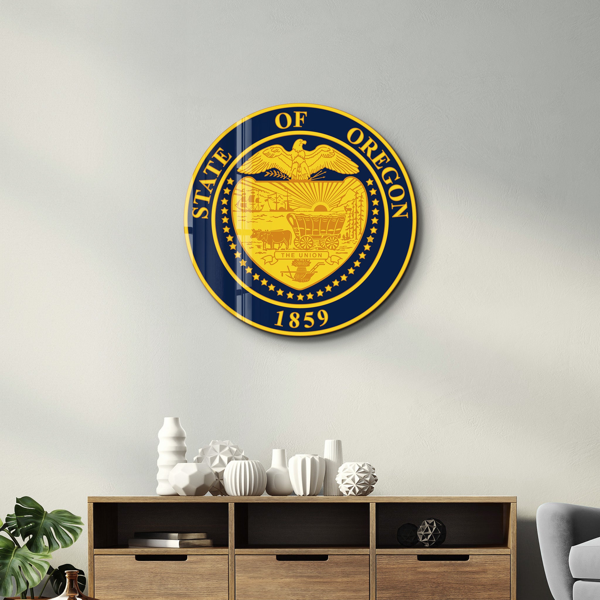 Oregon Seal – Round Glass Wall Art