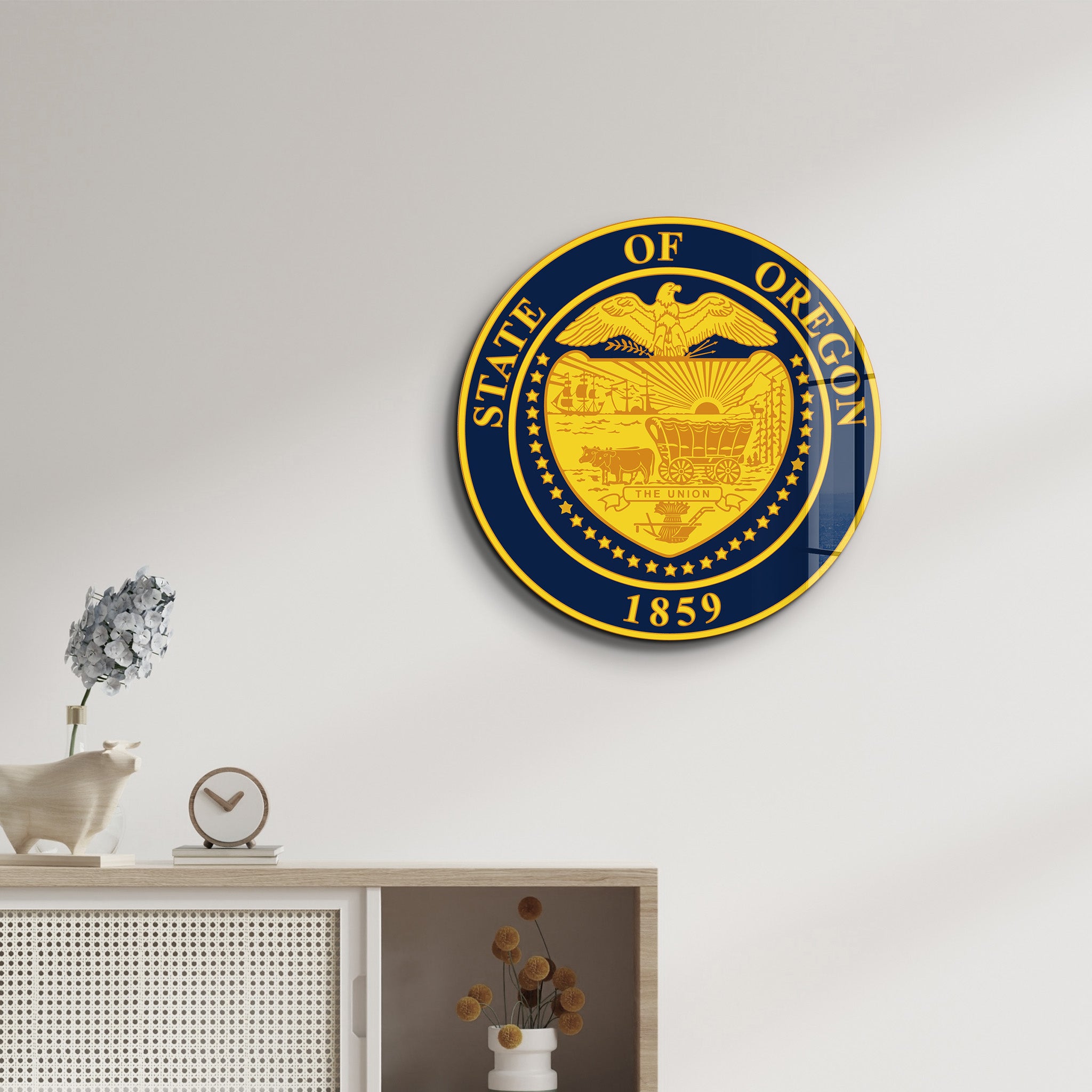 Oregon Seal – Round Glass Wall Art
