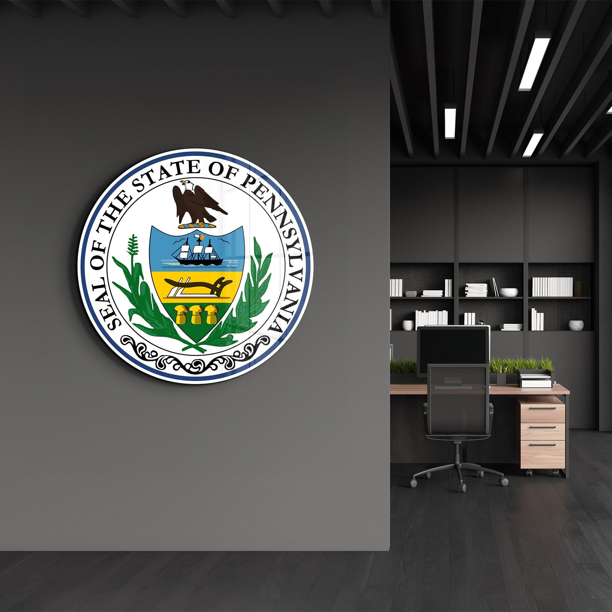 Pennsylvania Seal – Round Glass Wall Art