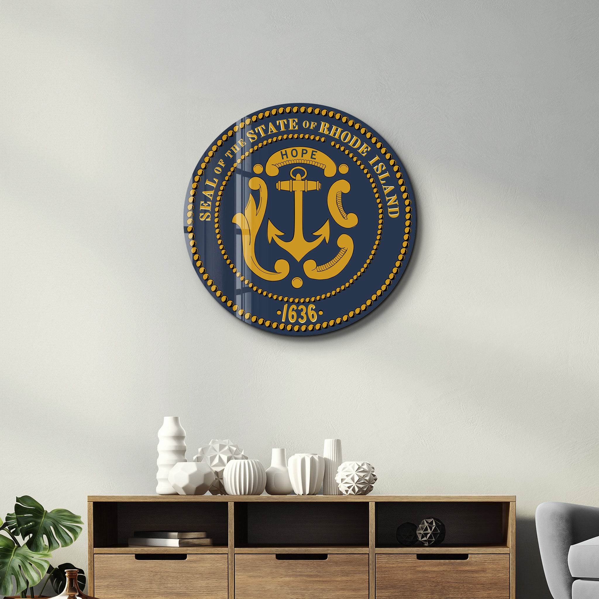 Rhode Island Seal – Round Glass Wall Art