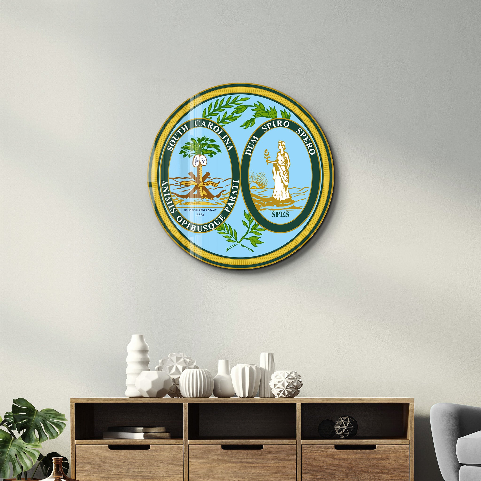 South Carolina Seal – Round Glass Wall Art