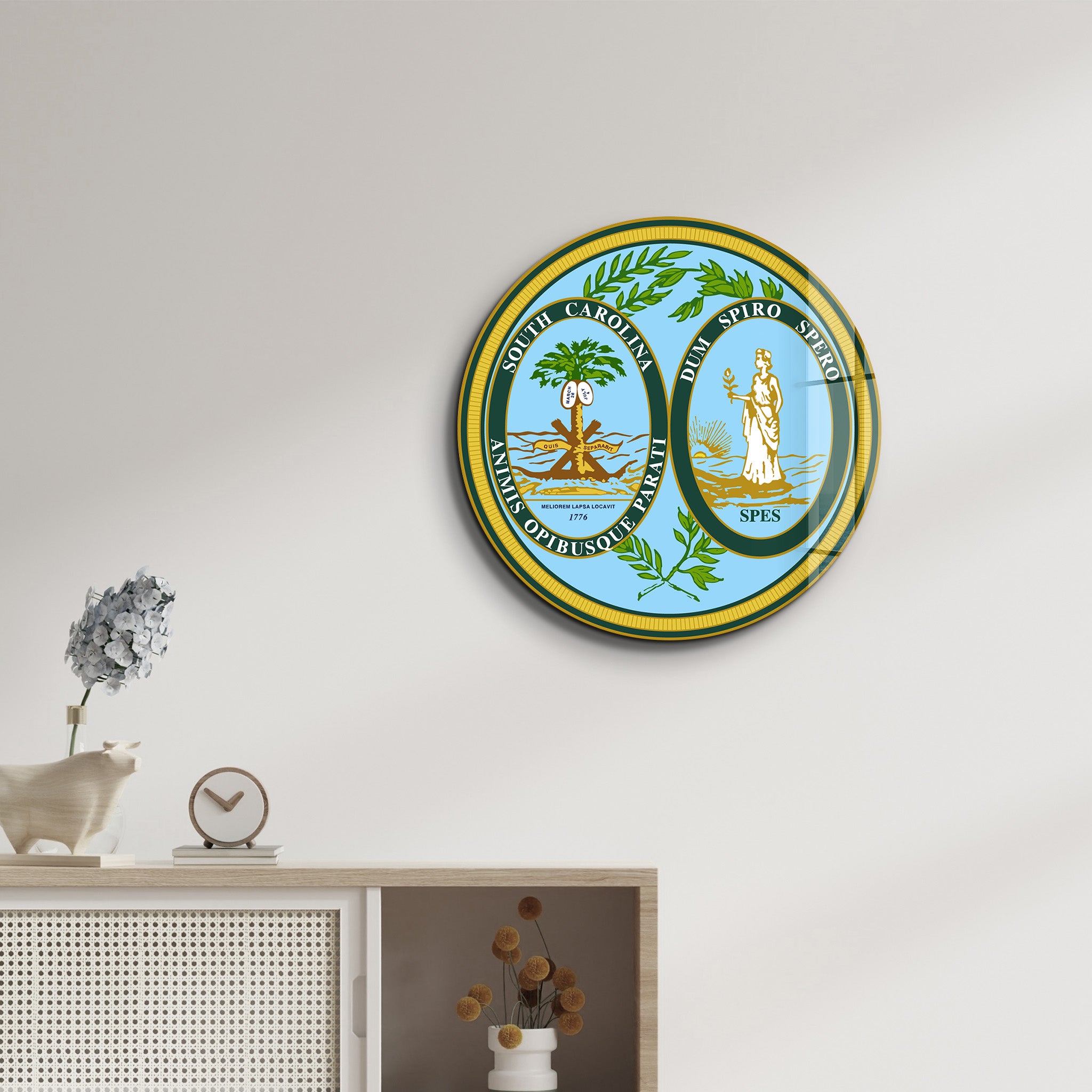 South Carolina Seal – Round Glass Wall Art