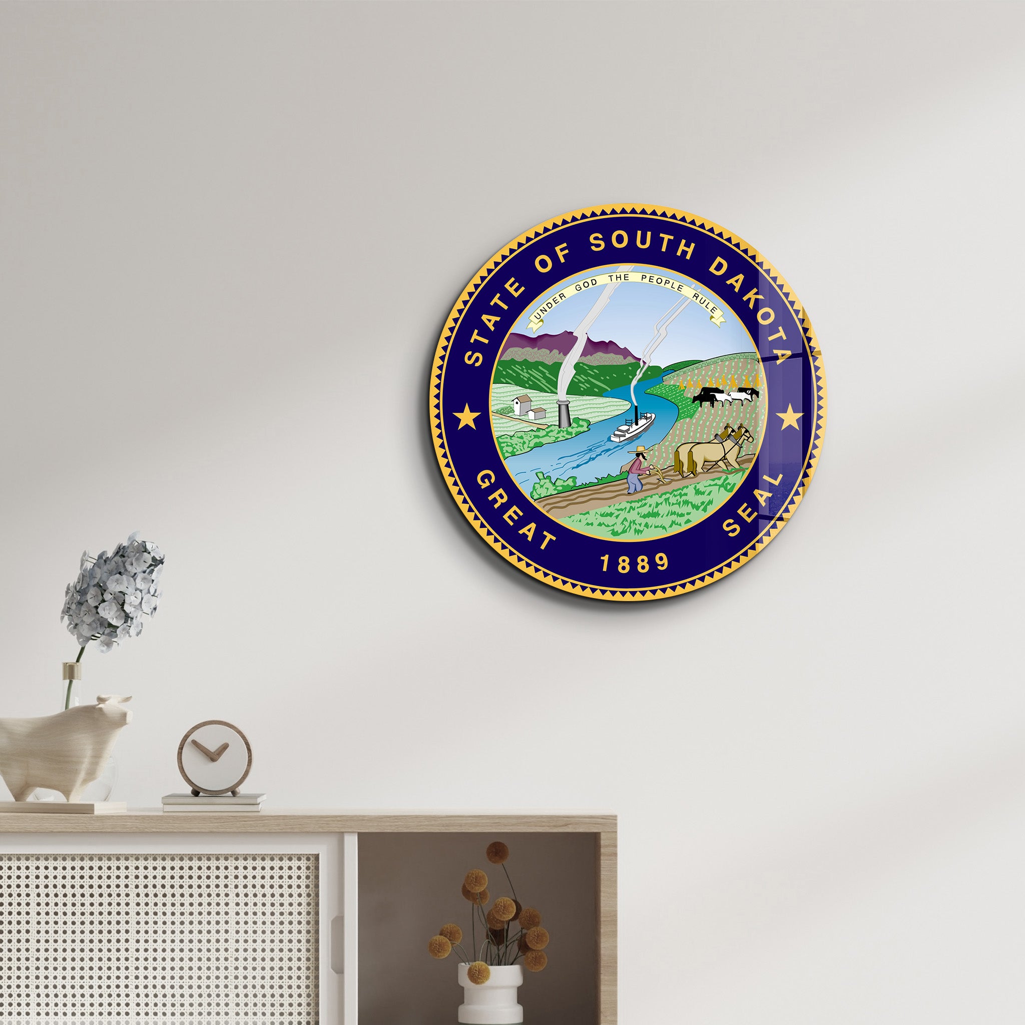 South Dakota Seal – Round Glass Wall Art