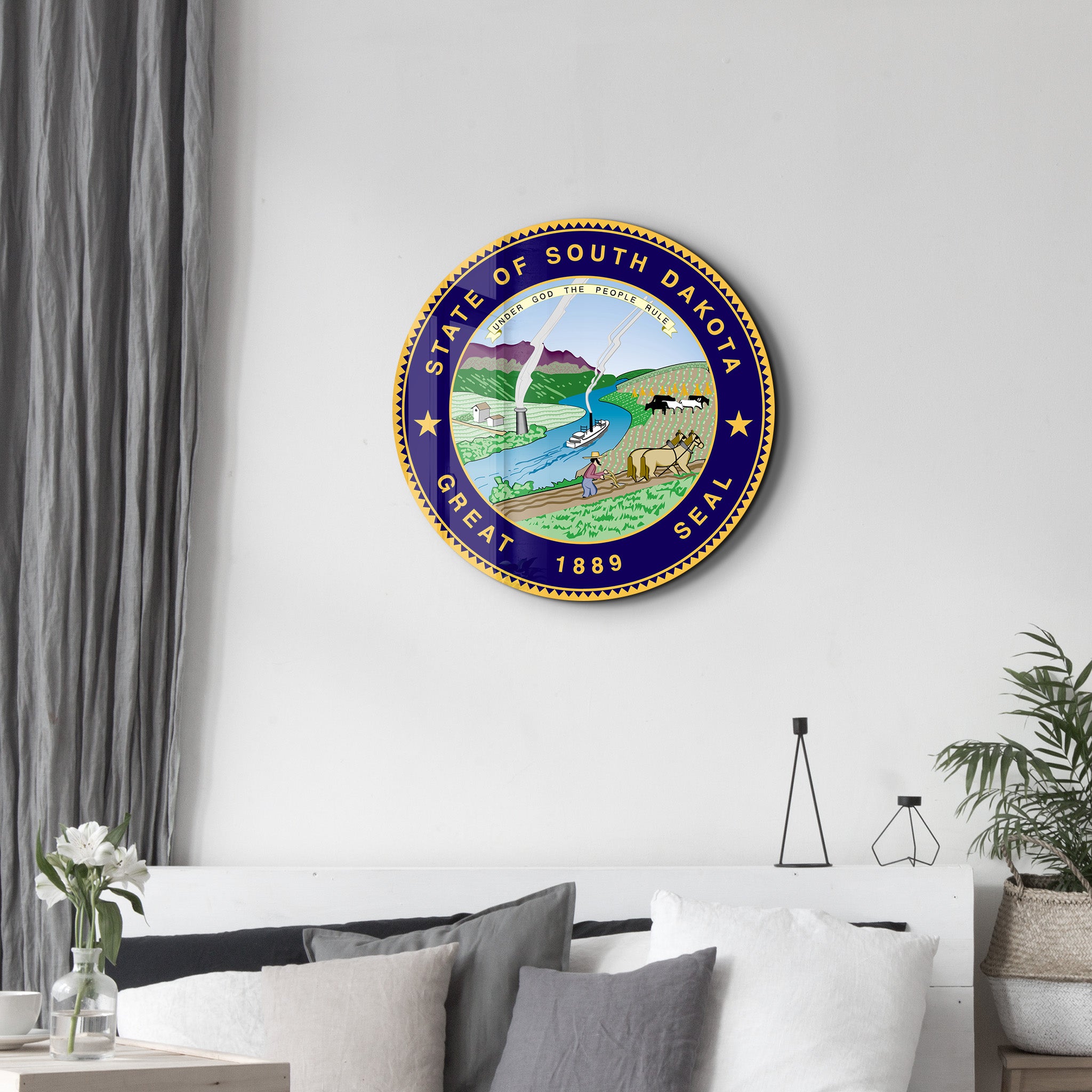 South Dakota Seal – Round Glass Wall Art