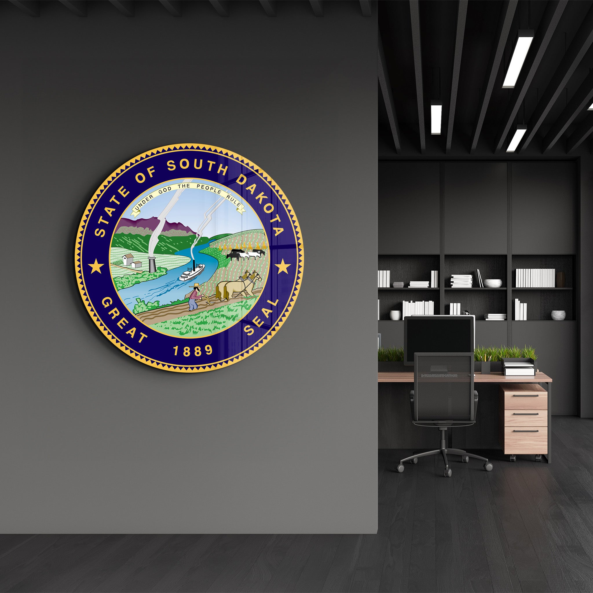 South Dakota Seal – Round Glass Wall Art