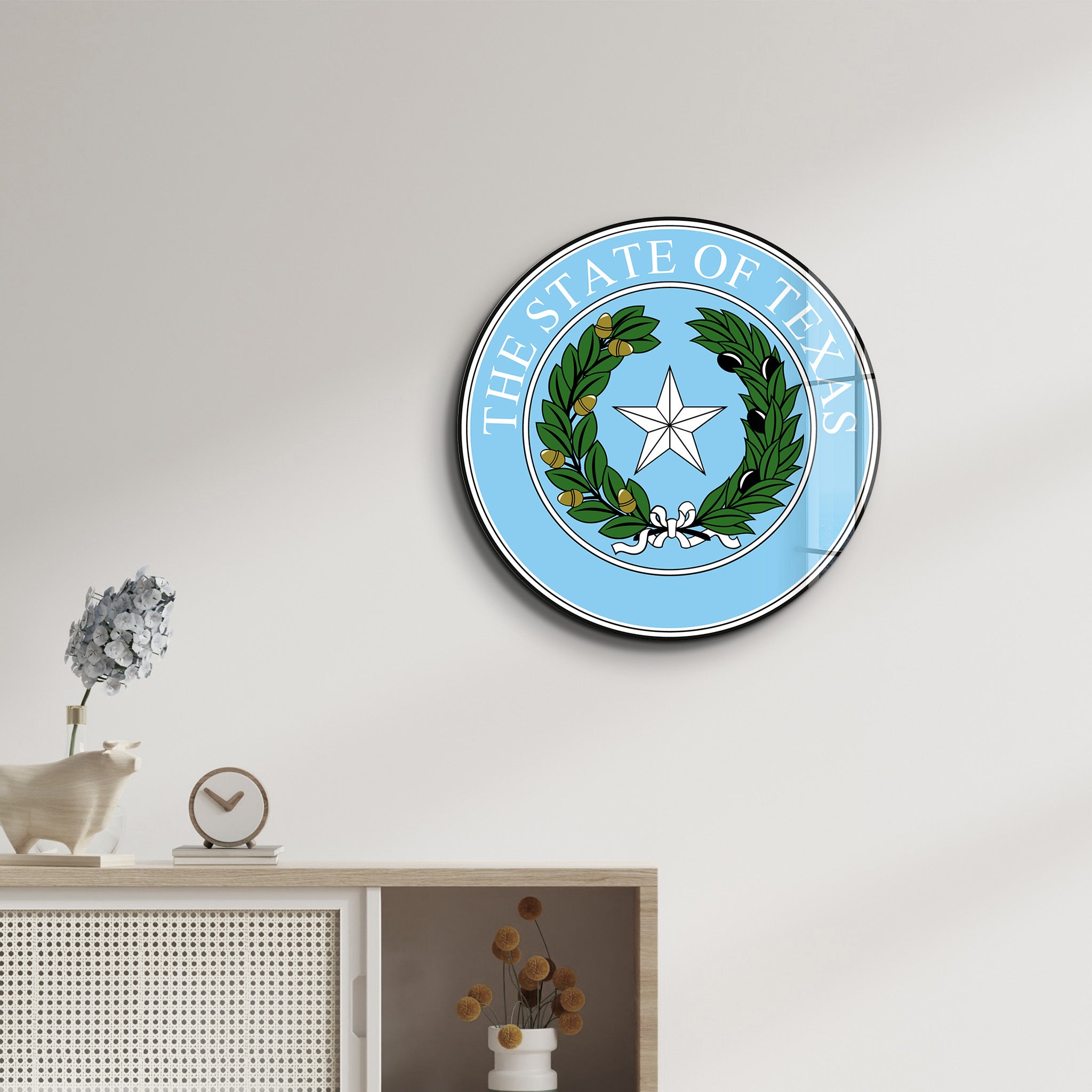 Texas Seal – Round Glass Wall Art