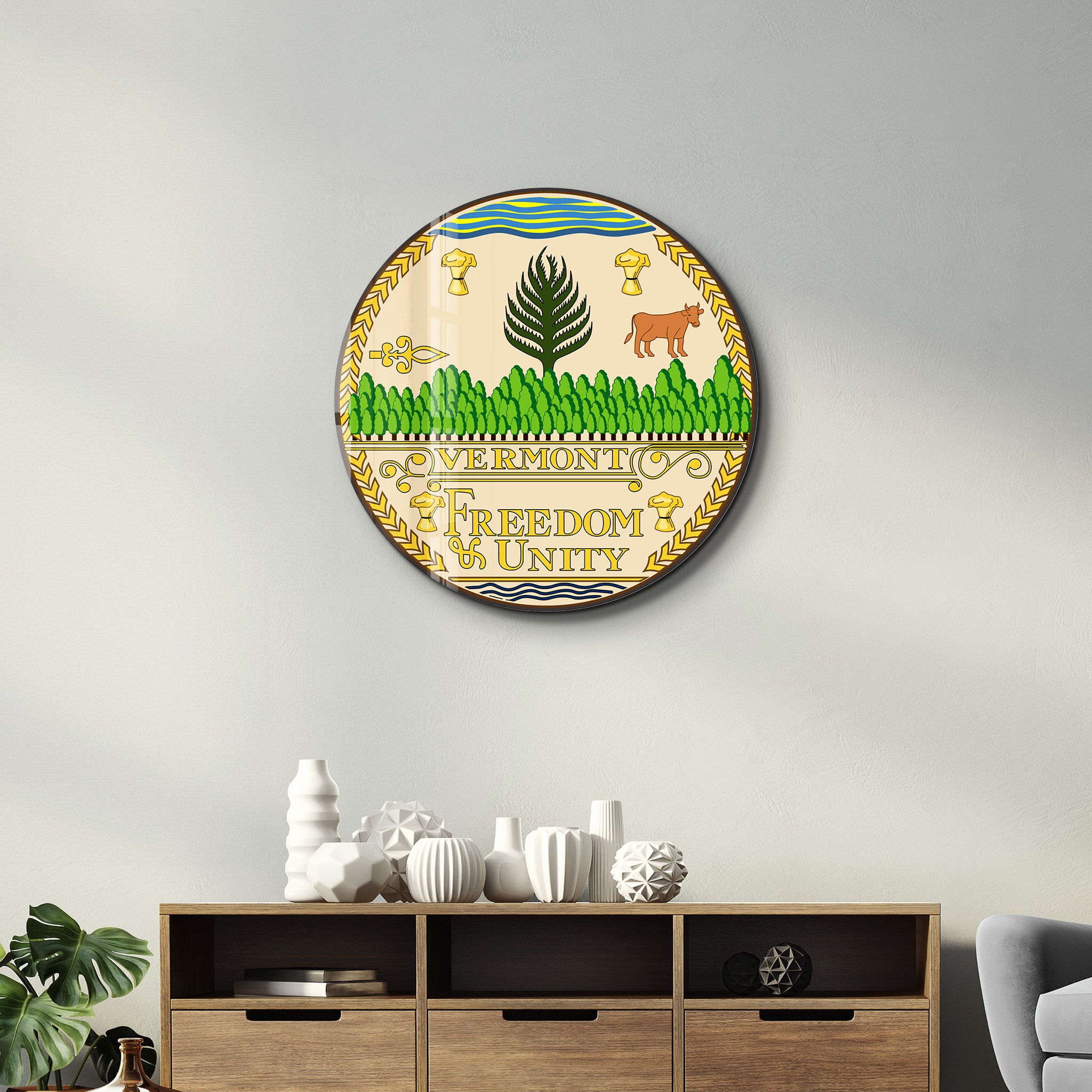 Vermont Seal – Round Glass Wall Art