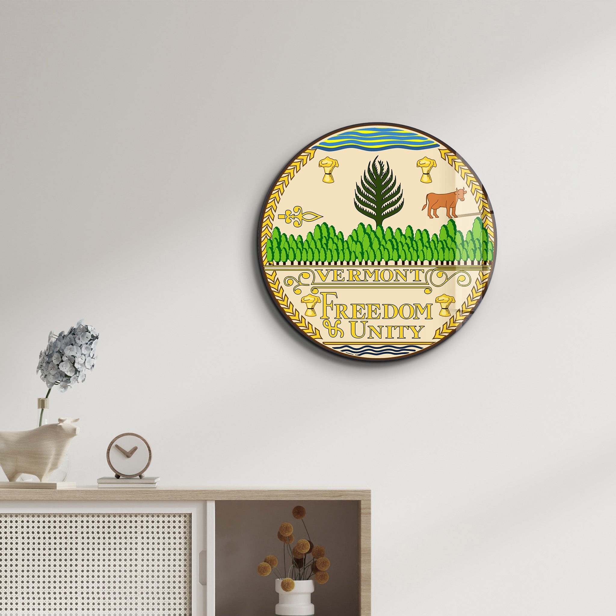 Vermont Seal – Round Glass Wall Art