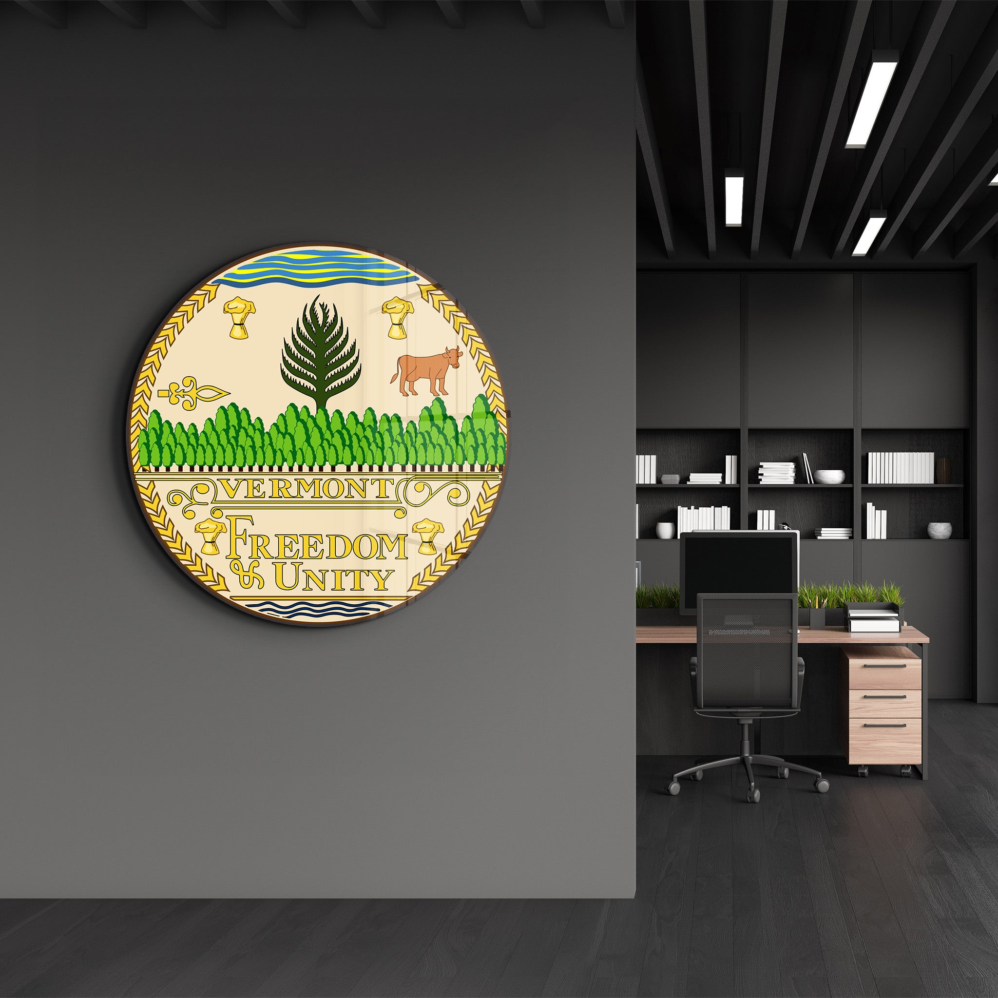 Vermont Seal – Round Glass Wall Art