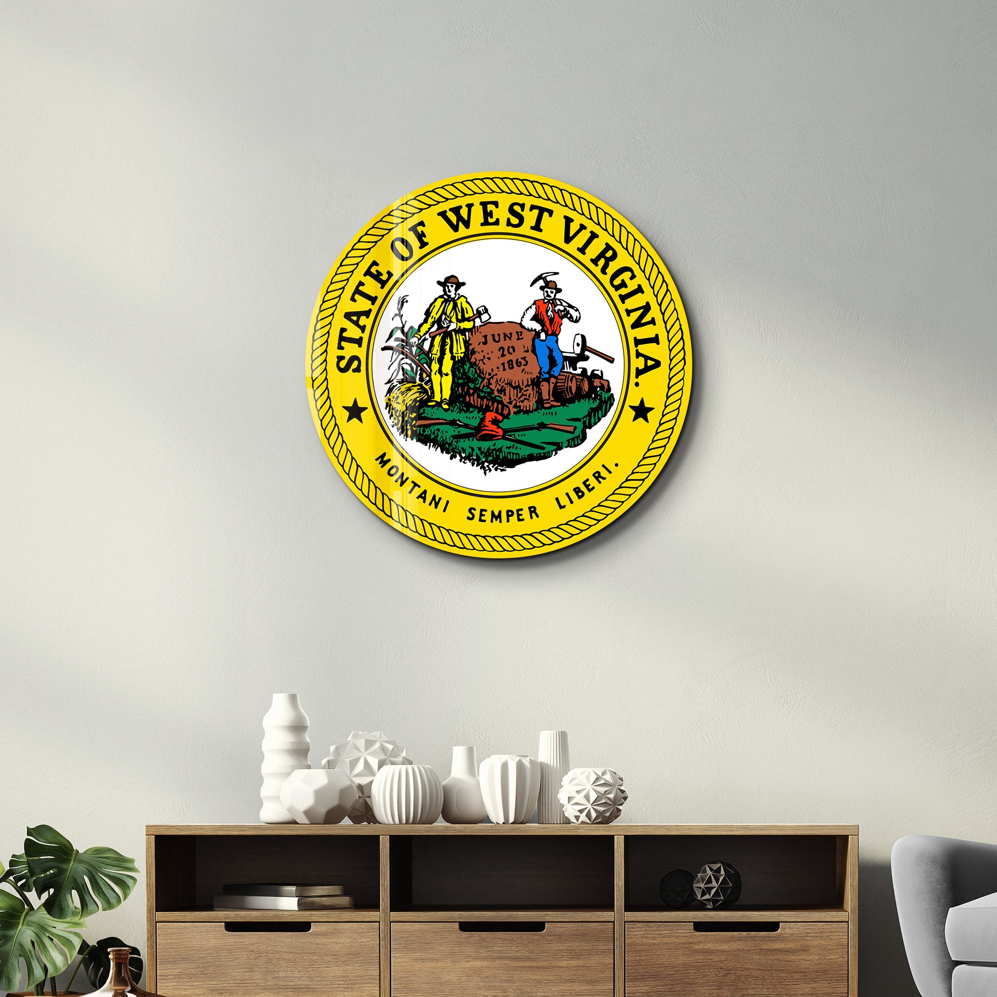 West Virginia Seal – Round Glass Wall Art