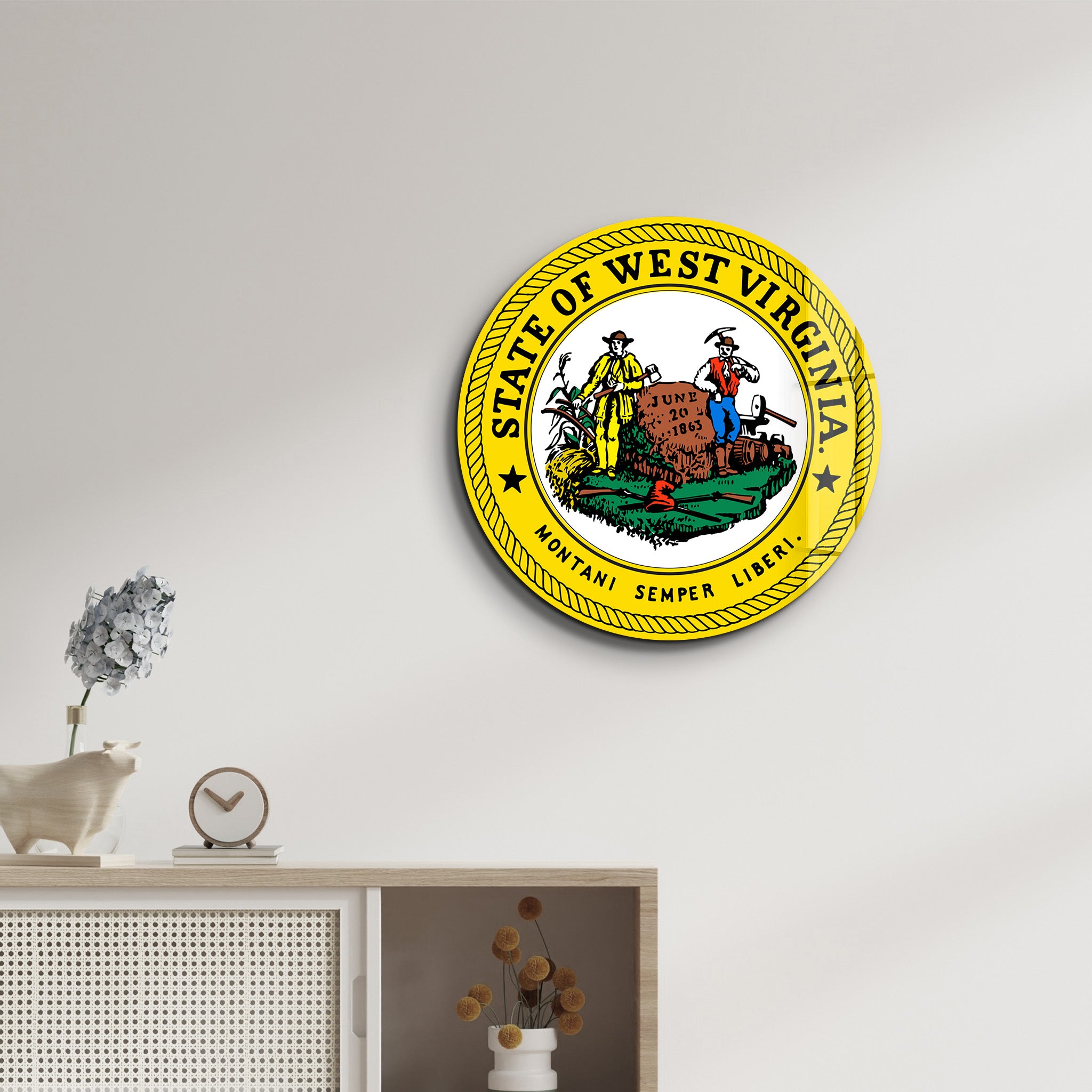West Virginia Seal – Round Glass Wall Art