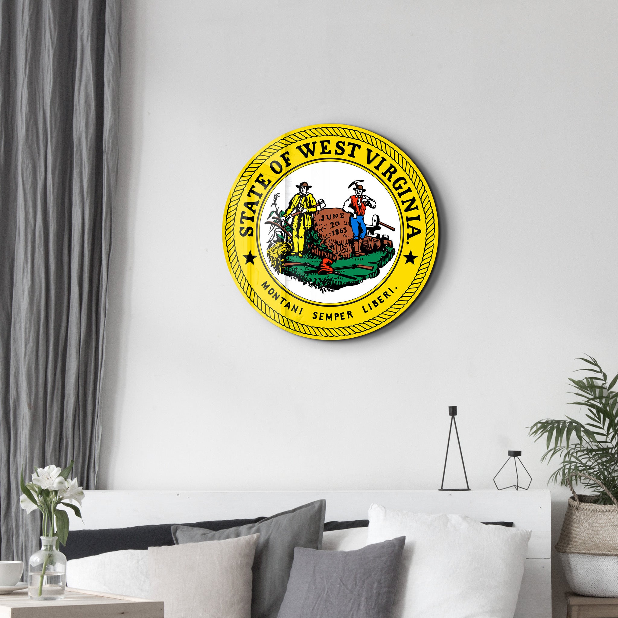 West Virginia Seal – Round Glass Wall Art
