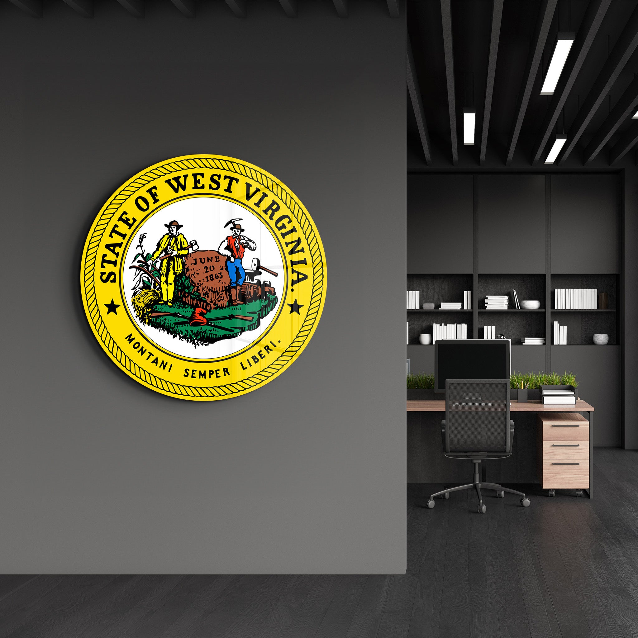 West Virginia Seal – Round Glass Wall Art