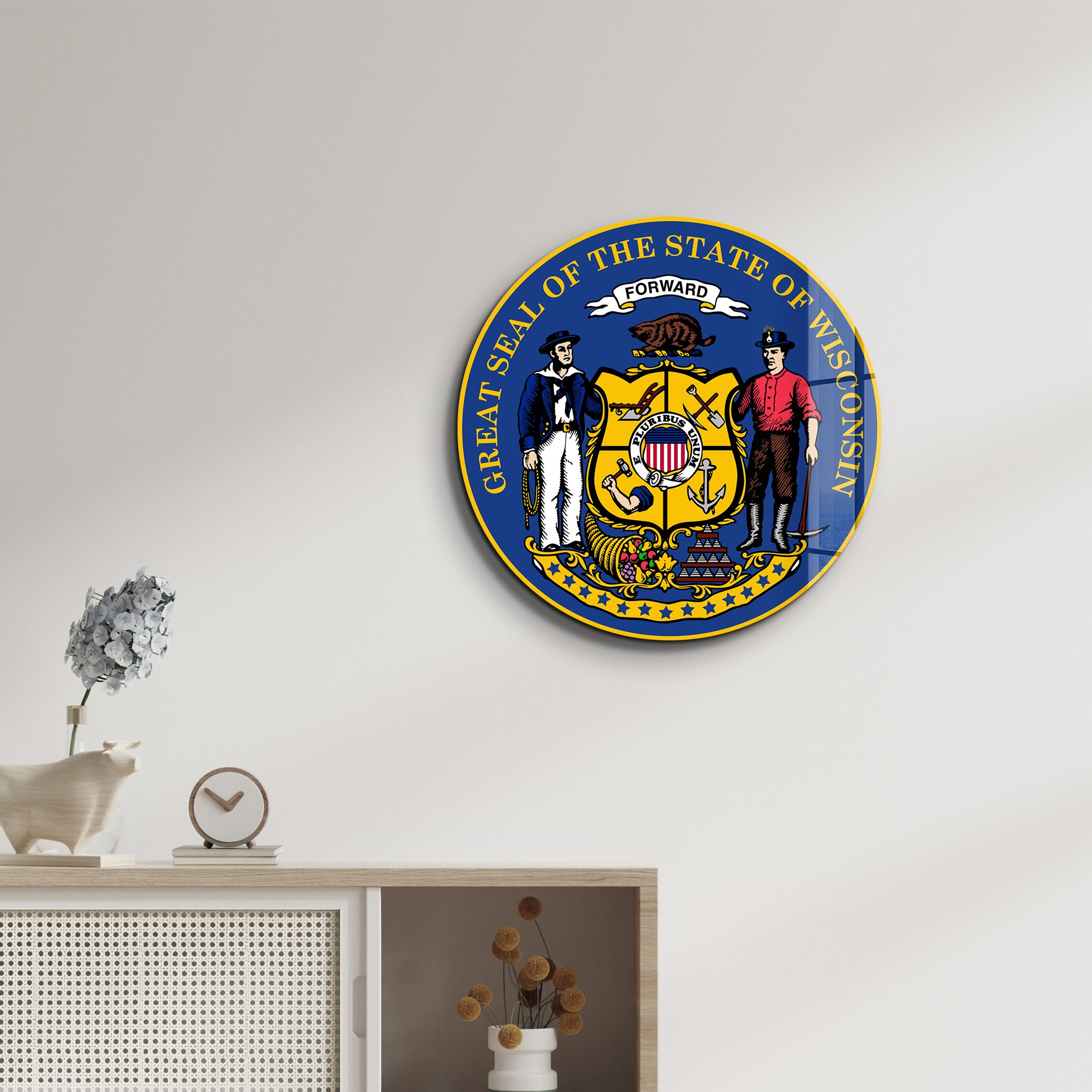 Wisconsin Seal – Round Glass Wall Art