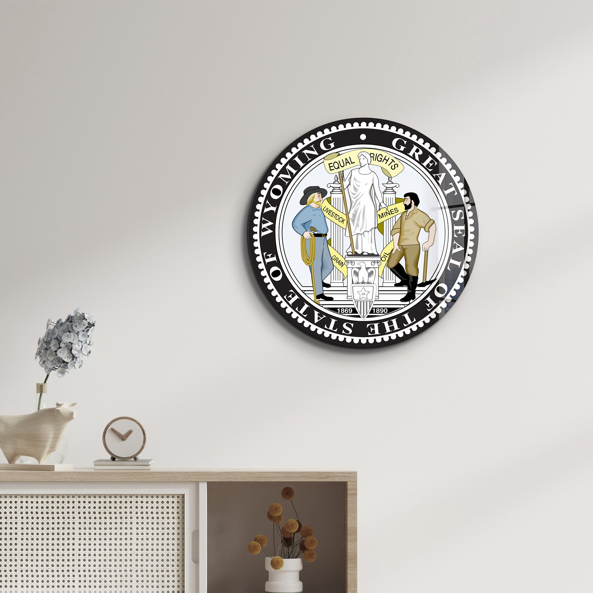 Wyoming Seal – Round Glass Wall Art
