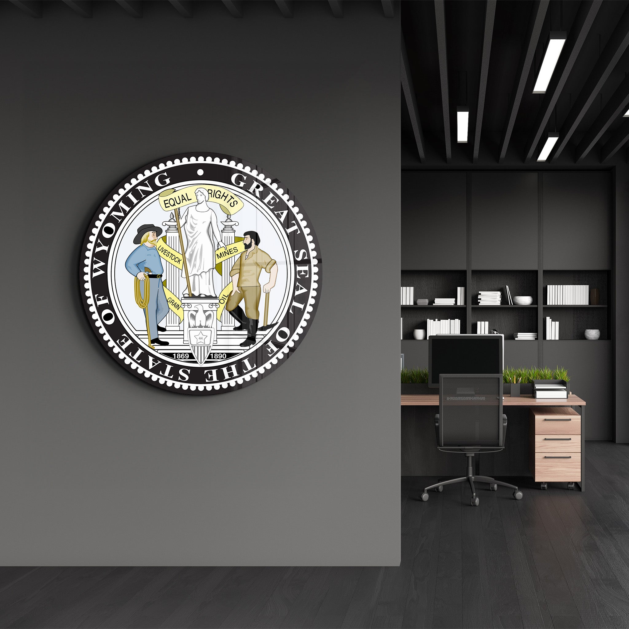 Wyoming Seal – Round Glass Wall Art