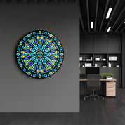 Neon Mandala Harmony 2 | Rounded Glass Wall Art