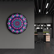 Neon Mandala Harmony 3 | Rounded Glass Wall Art