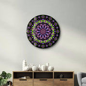 Neon Mandala Harmony | Rounded Glass Wall Art