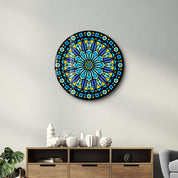 Neon Mandala Harmony 2 | Rounded Glass Wall Art