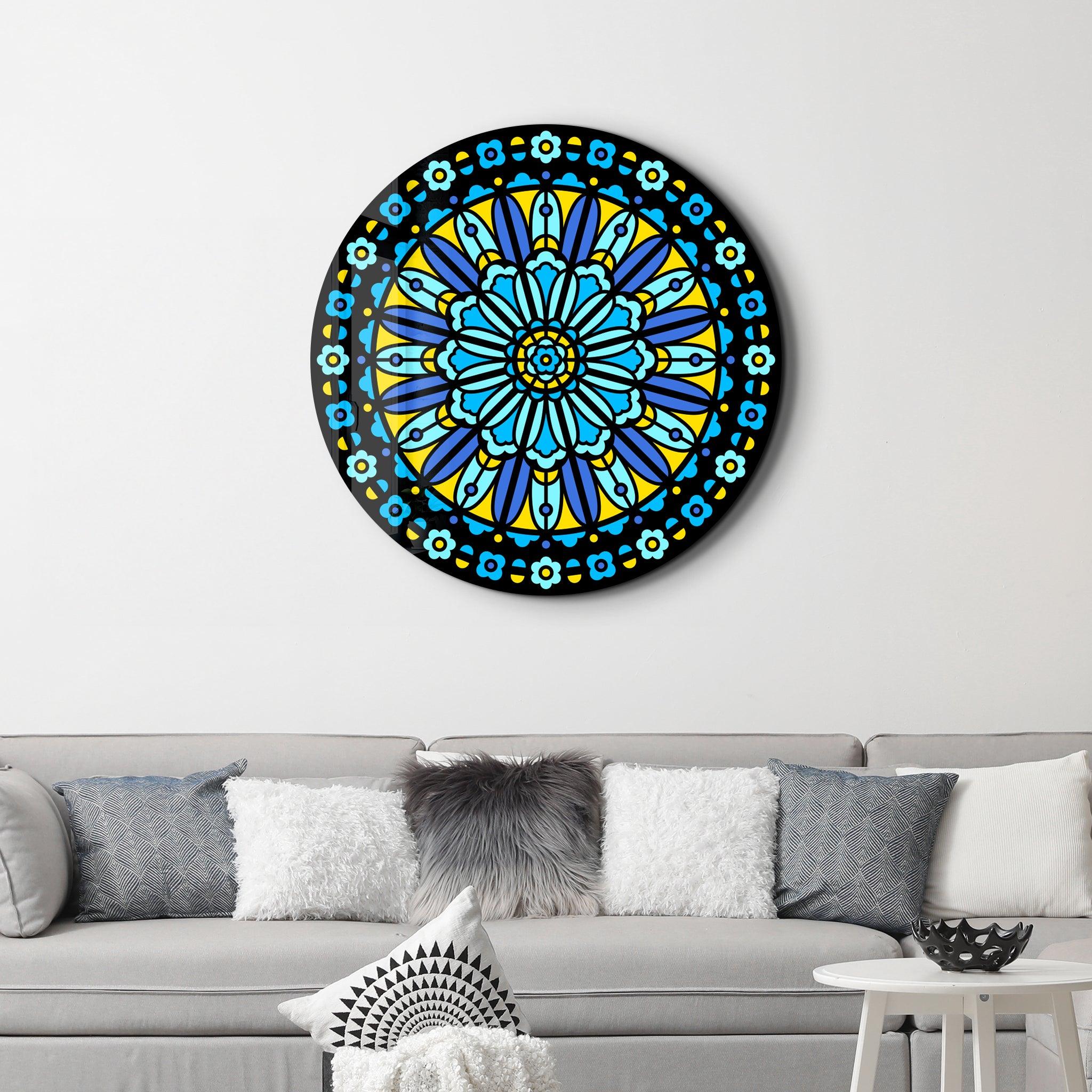 Neon Mandala Harmony 2 | Rounded Glass Wall Art