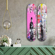 Banksy Pink Love Skateboard | Glass Wall Art