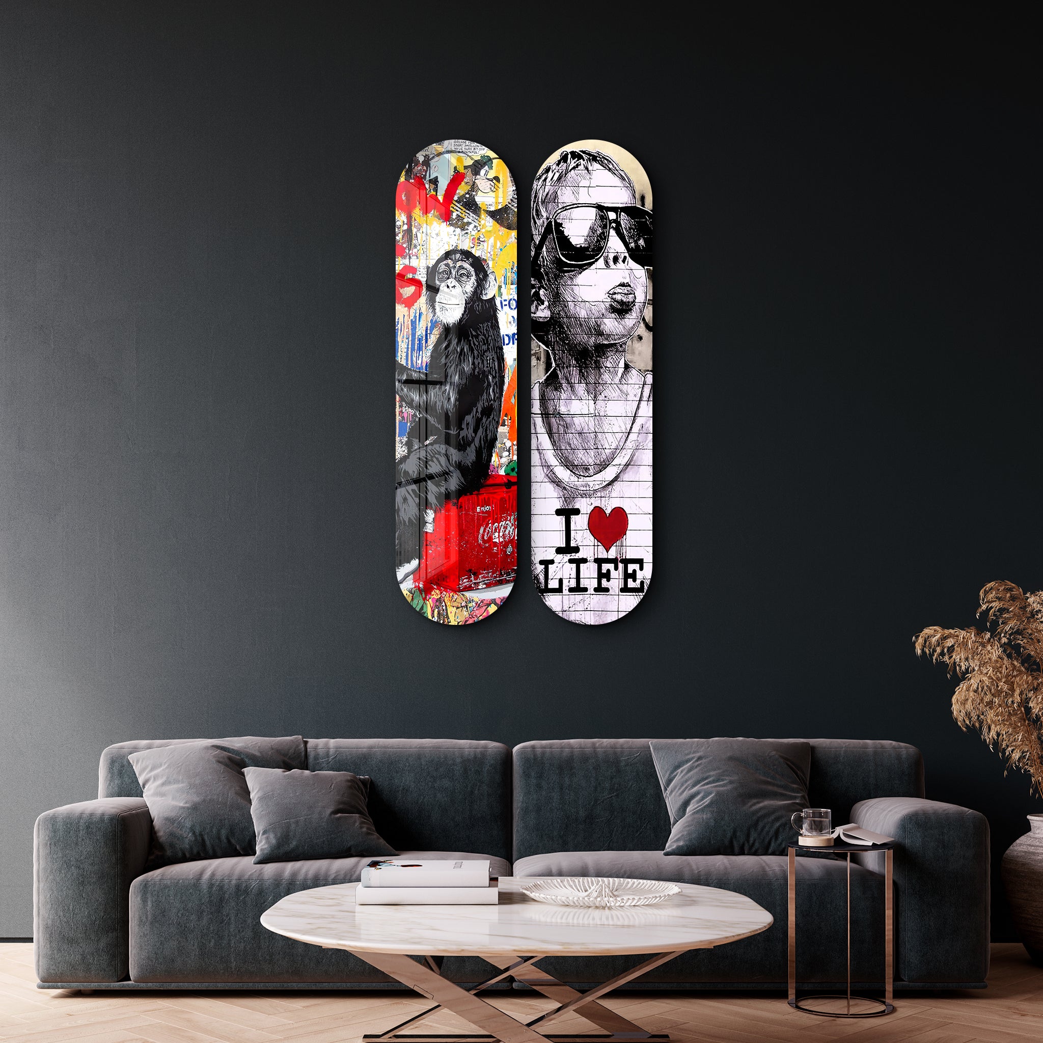 I love Life Banksy Skateboard | Glass Wall Art