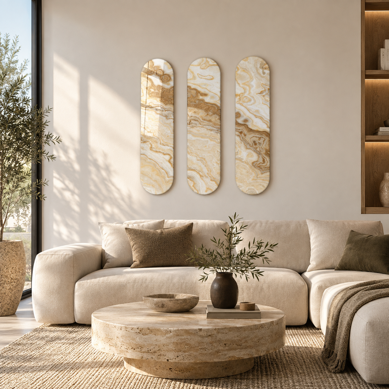 Ivory Onyx Trio | Glass Wall Art